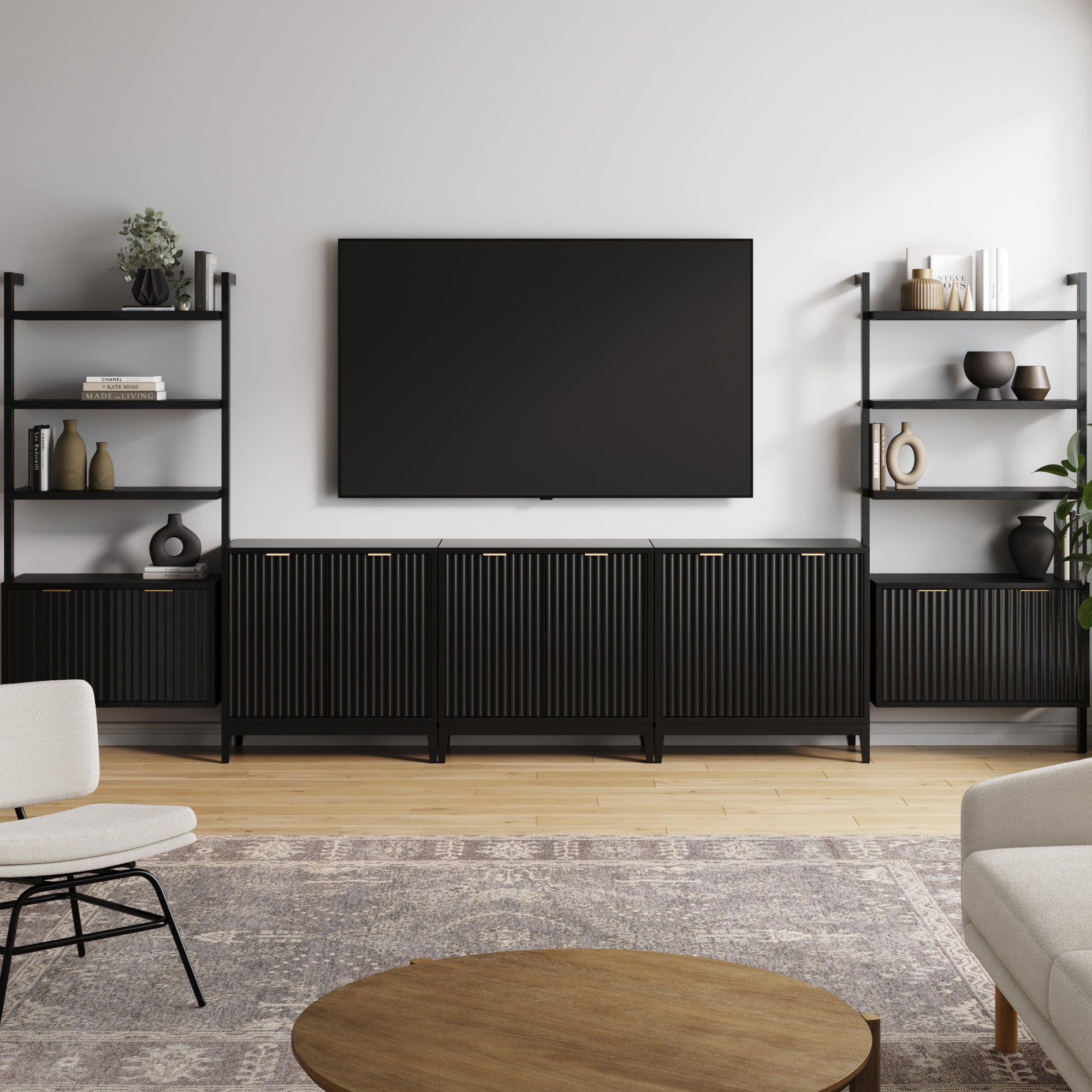 Solid Wood Fluted Entertainment Center (3 Cabinets) - Nathan James