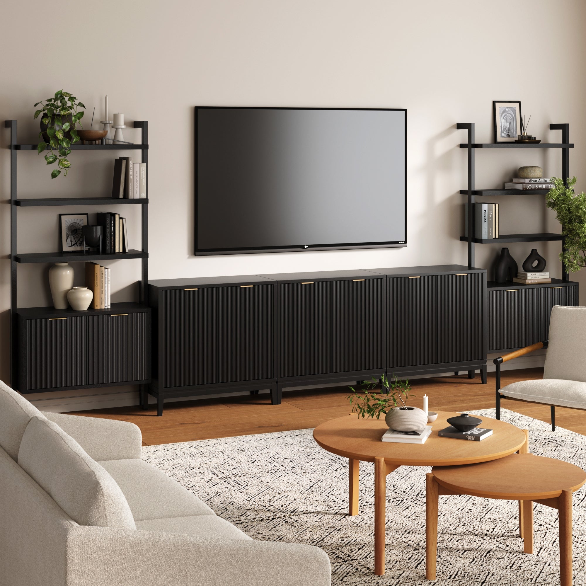 Solid Wood Fluted Entertainment Center (3 Cabinets) - Nathan James