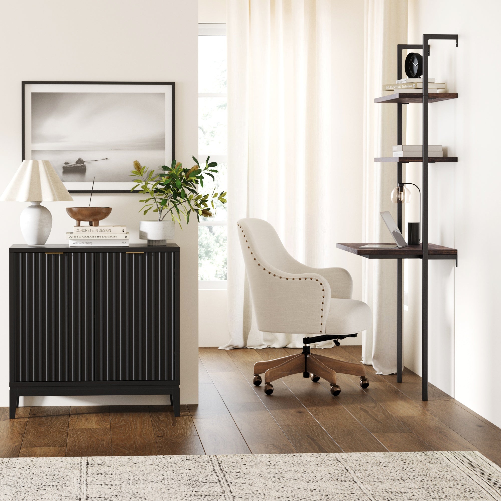 Mid - Century Fluted Storage Cabinet Black Oak - Nathan James