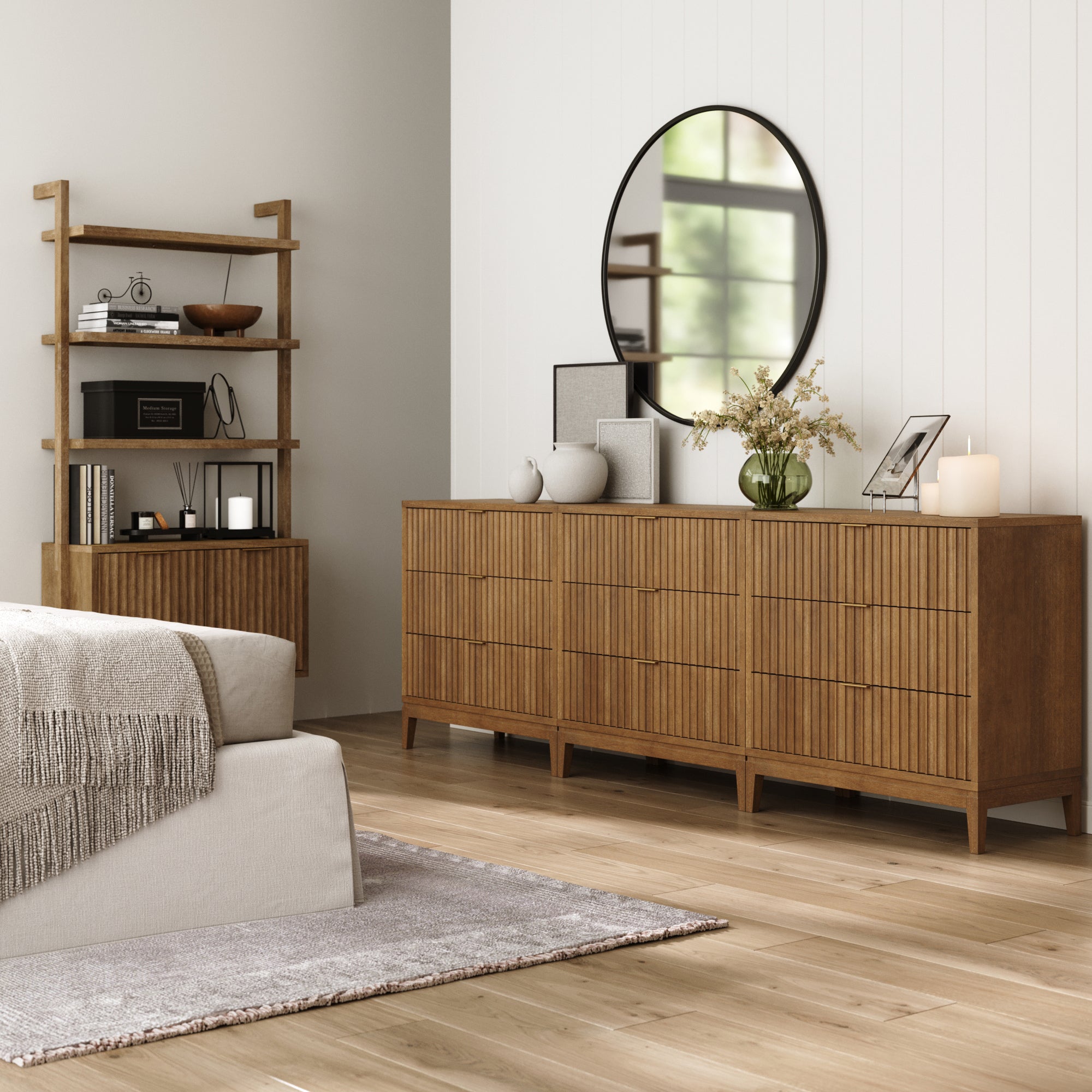 Bohemian Solid Wood 3 - Drawer Fluted Dresser Light Brown (Set of 3) - Nathan James