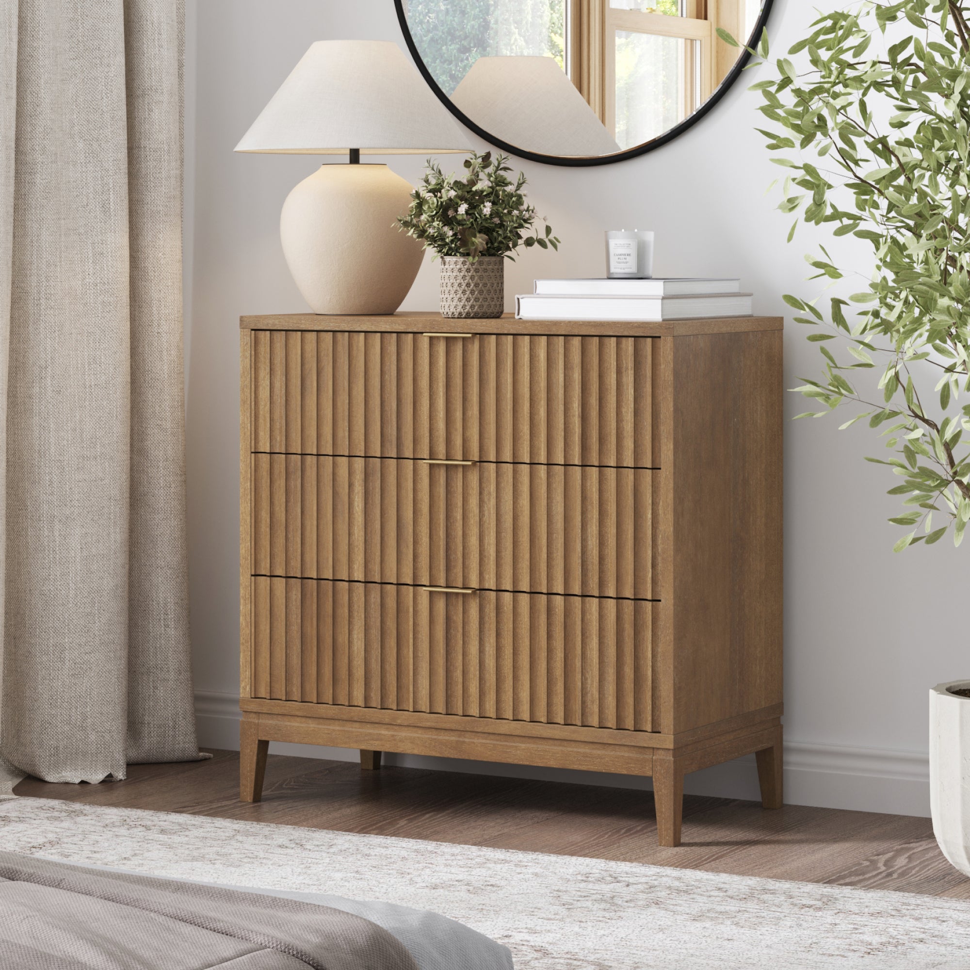 Bohemian Solid Wood 3 - Drawer Fluted Dresser Light Brown - Nathan James