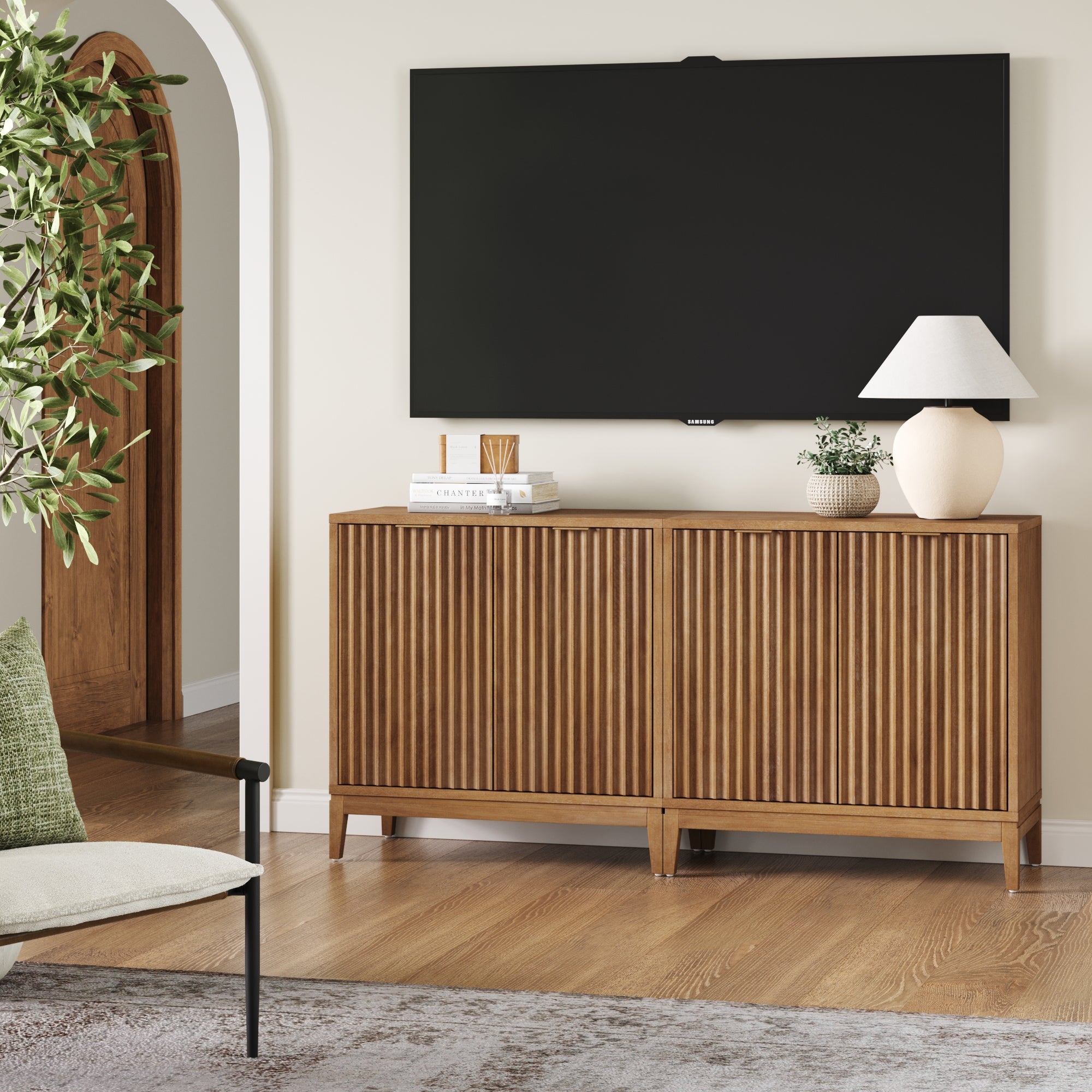 Mid - Century Fluted TV Console for 55 - 65" TVs Light Brown - Nathan James