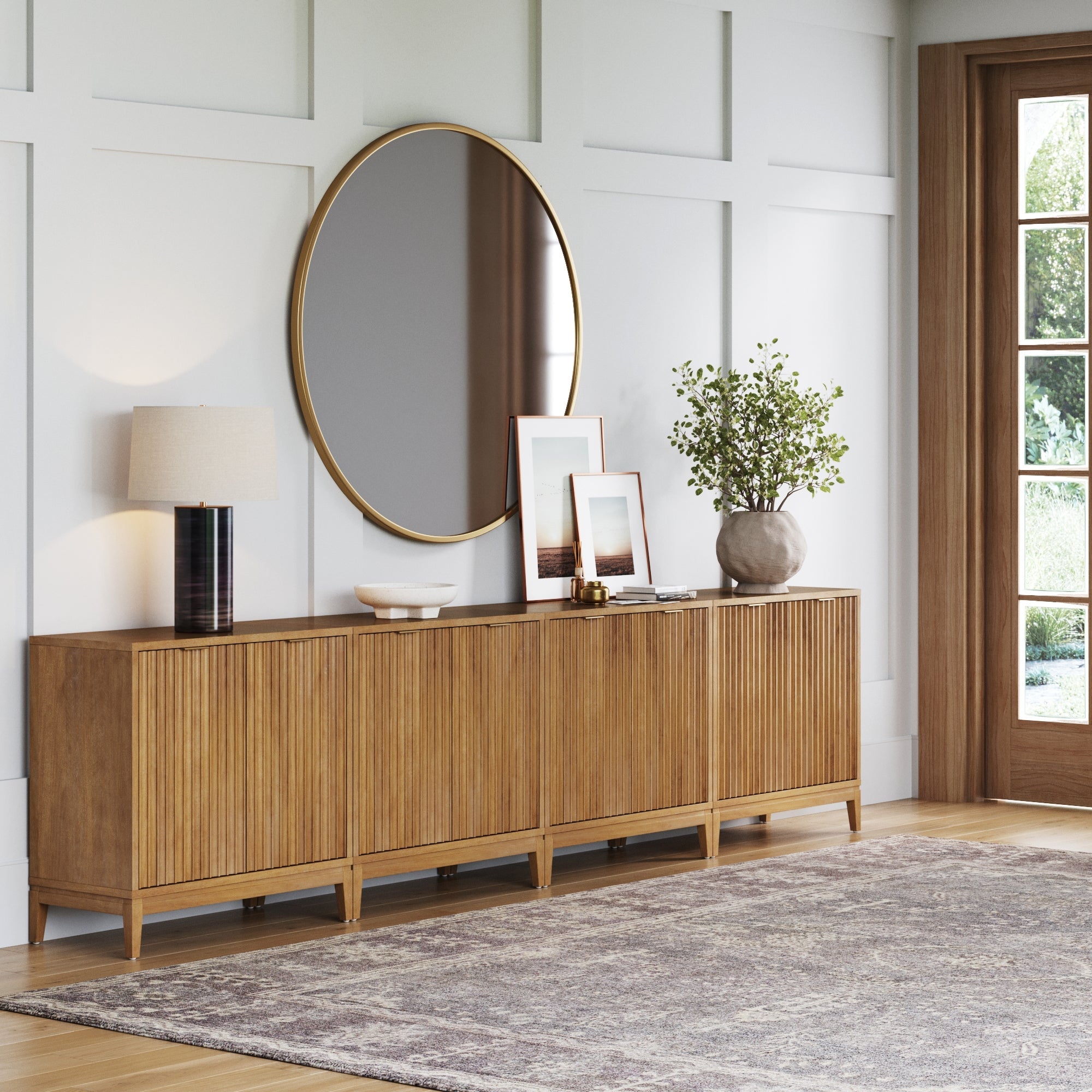 Mid - Century Large Fluted Credenza Console Table Light Brown (Set of 4) - Nathan James