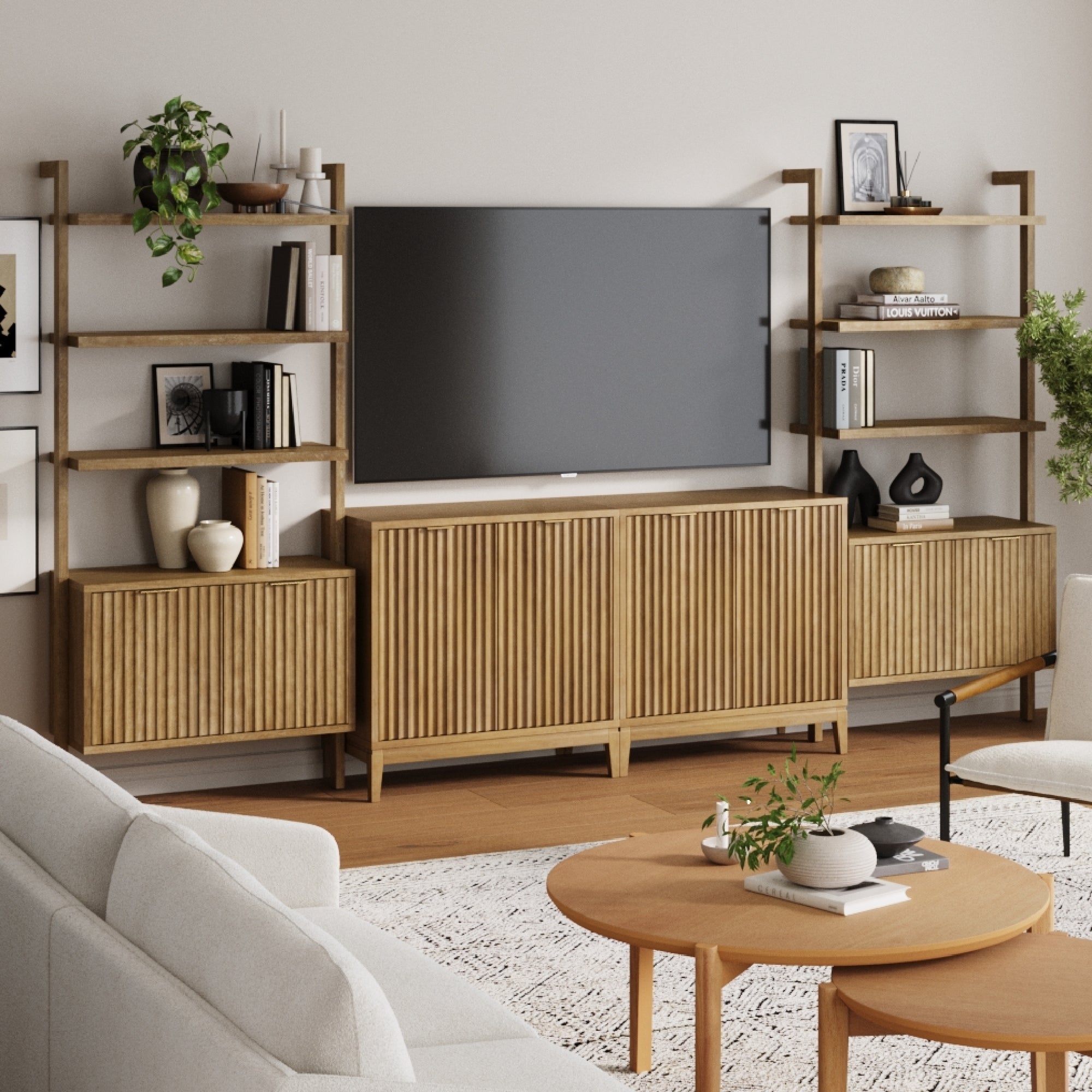 Mid - Century Entertainment Center Light Brown (2 Cabinets) - Nathan James