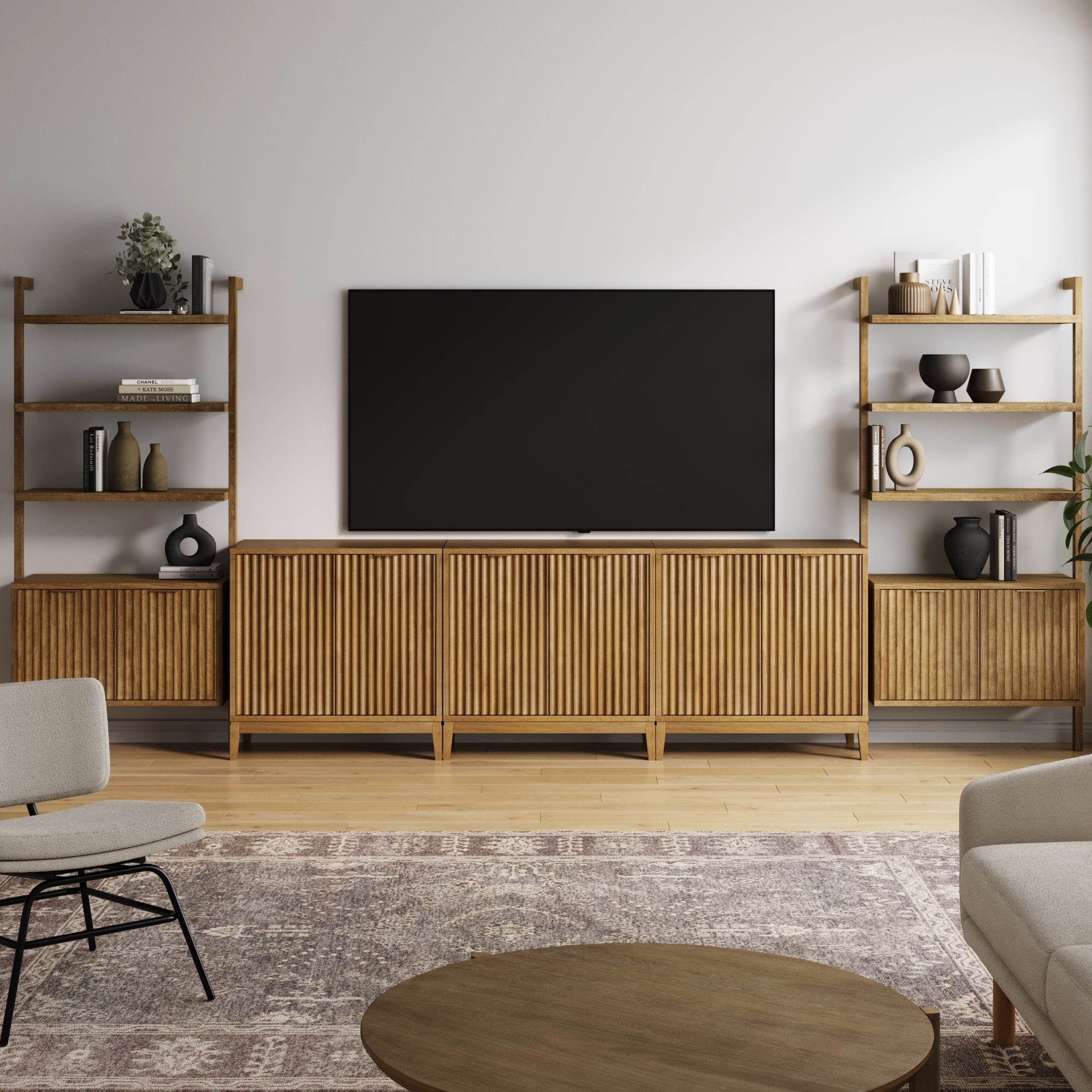 Mid - Century Entertainment Center Light Brown (3 Cabinets) - Nathan James