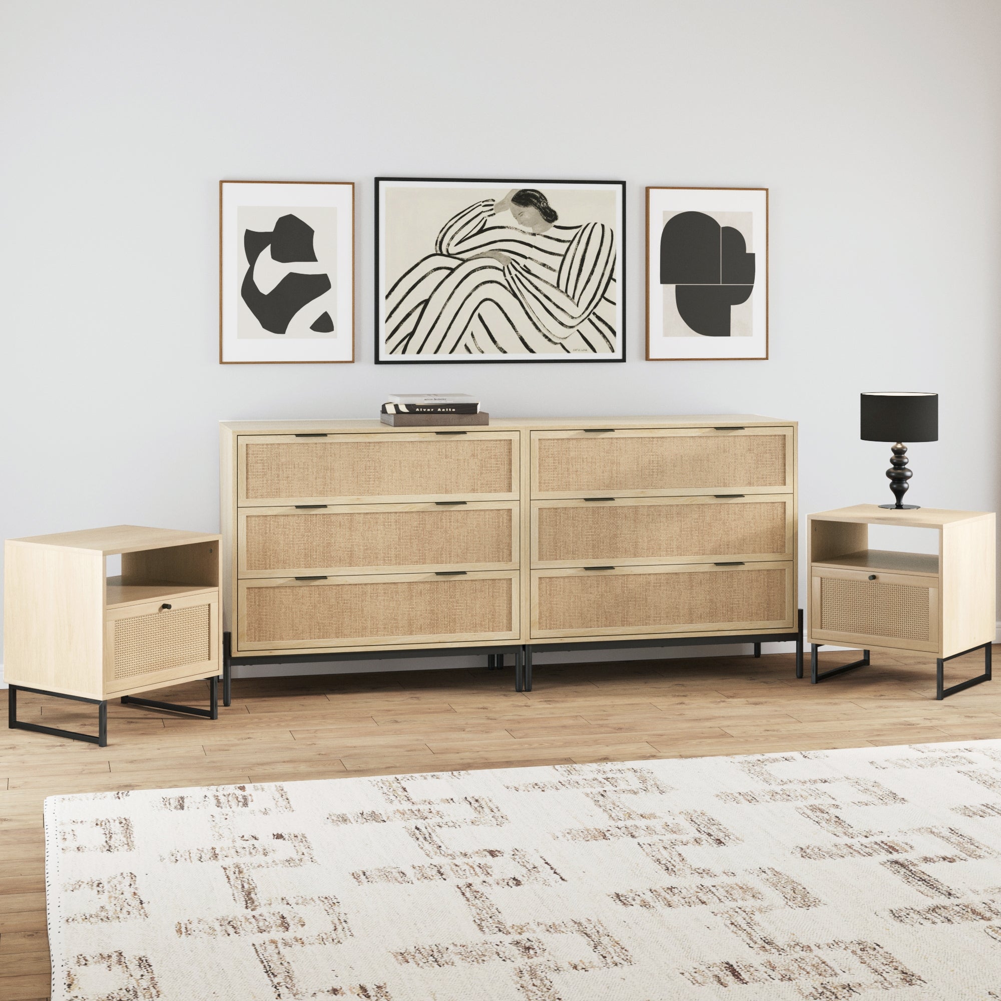 Boho Rattan Cabinet Bedroom Set Light Oak - Nathan James