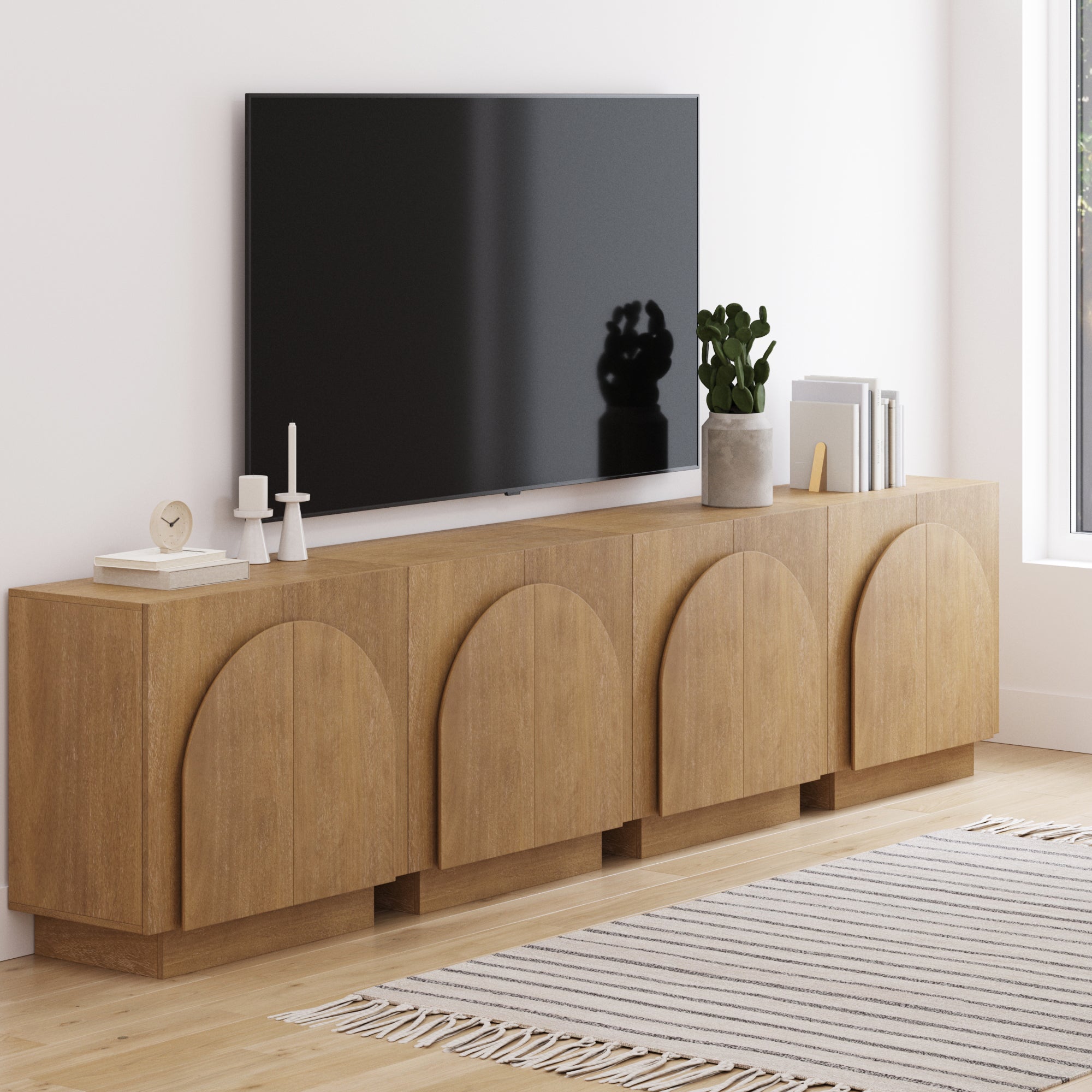 Wood Arched TV Console Stand for TVs 85" Brown - Nathan James