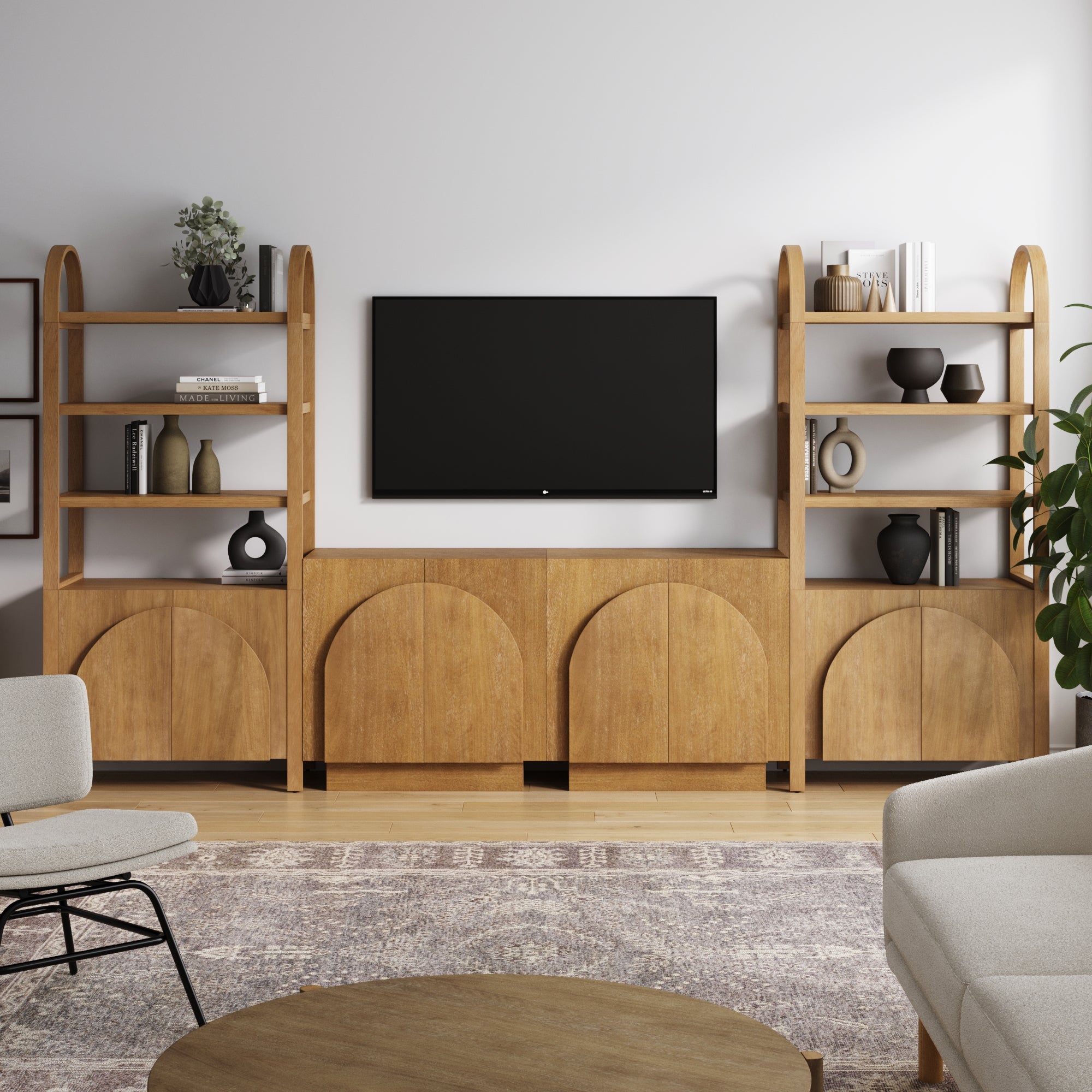 Mid - Century Arched Entertainment Center Light Brown - Nathan James
