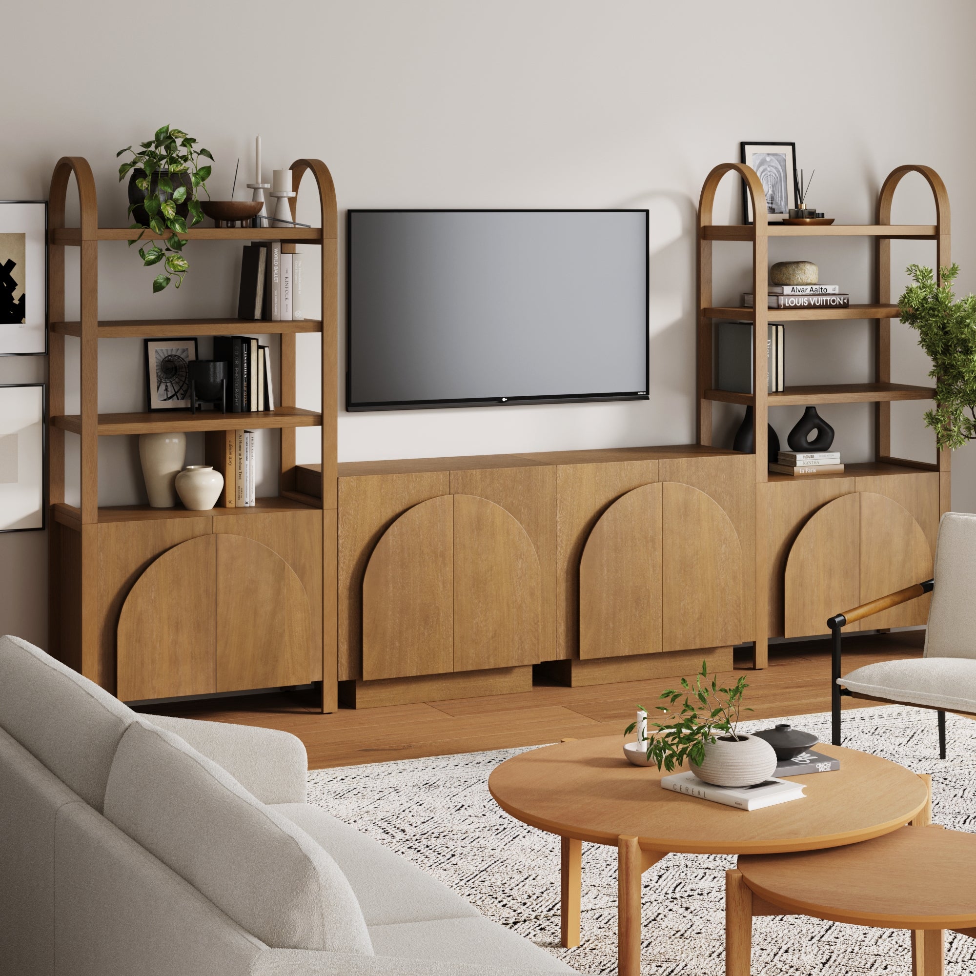 Mid - Century Arched Entertainment Center Light Brown - Nathan James