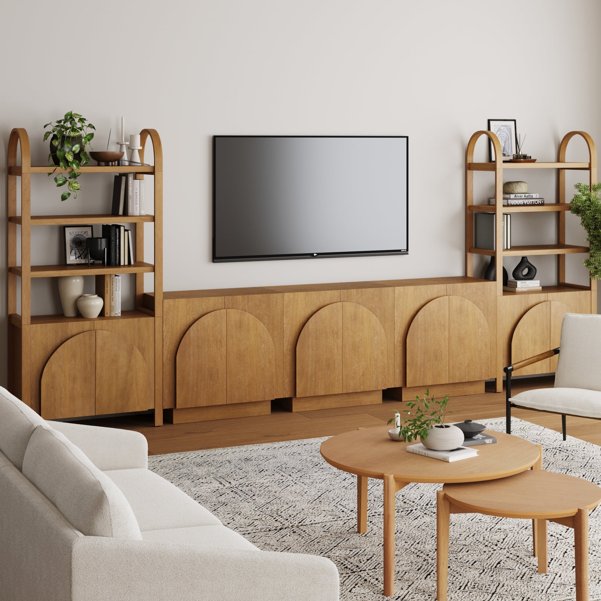Mid - Century Modern Arched Entertainment Center (3 Cabinets) - Nathan James