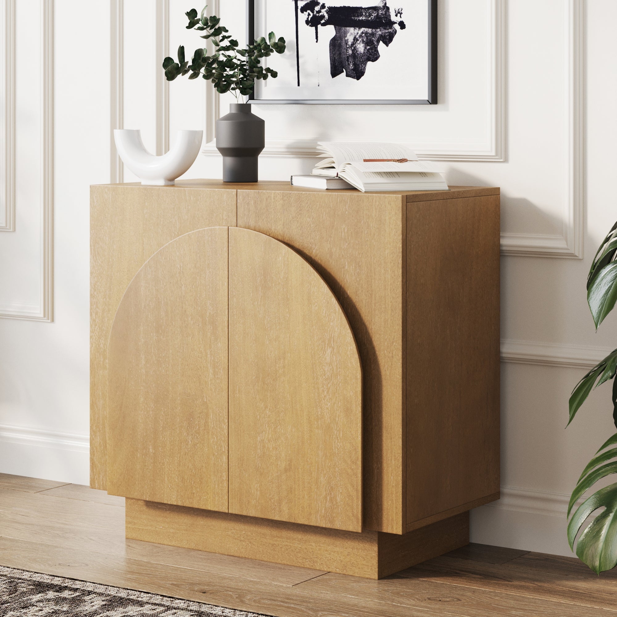 Wood Mid - Century Arched Storage Cabinet Light Brown - Nathan James