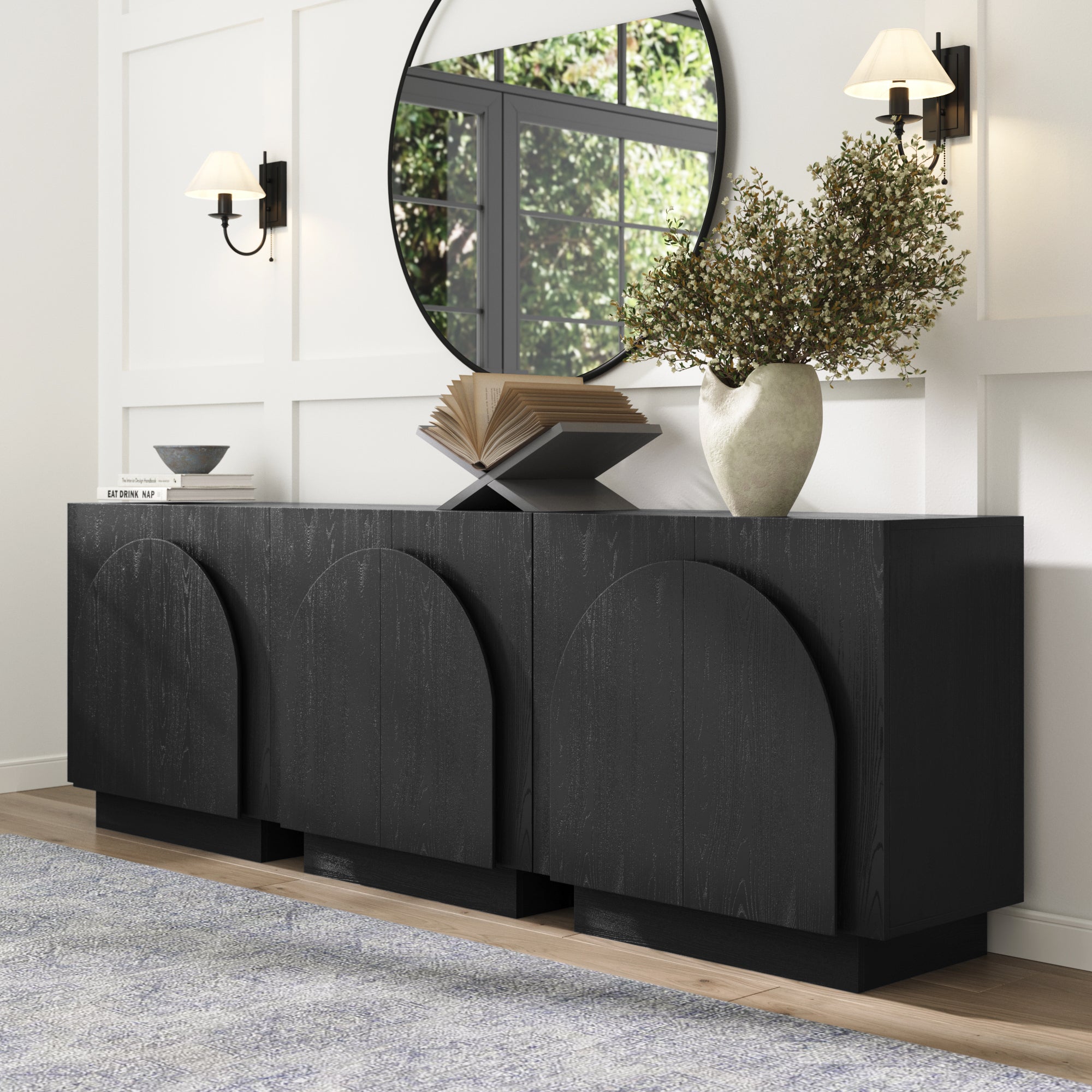 Arched Kitchen Cabinet Credenza Black (Set of 3) - Nathan James