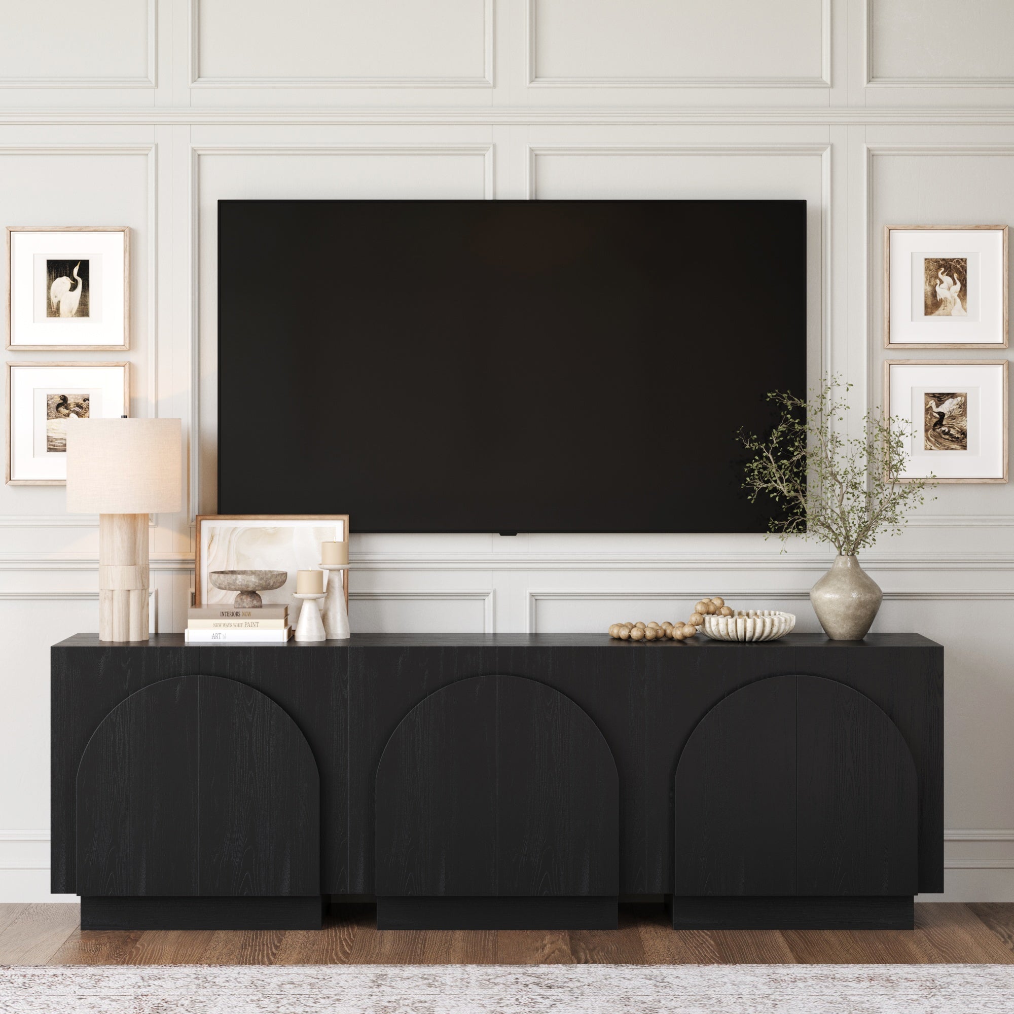 Wood Arched TV Console Stand for TVs 75 - 85" Black - Nathan James