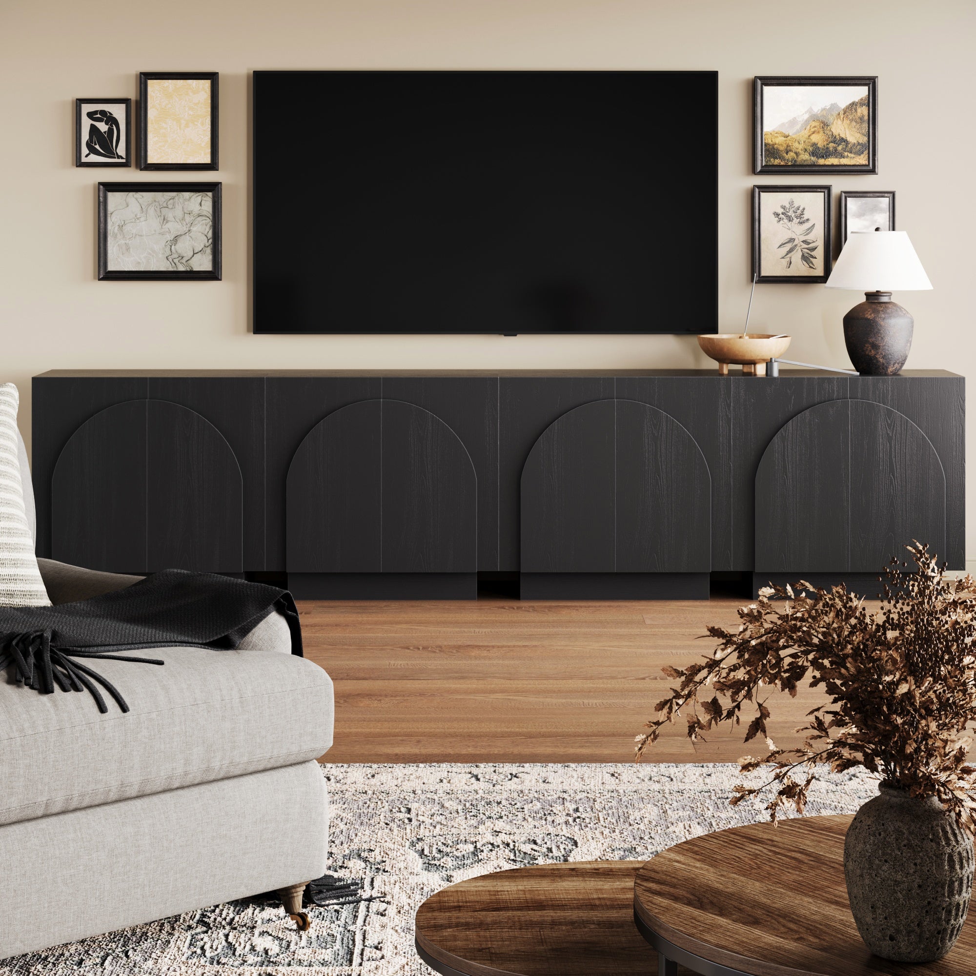 Large Arched Kitchen Cabinet Credenza Black (Set of 4) - Nathan James