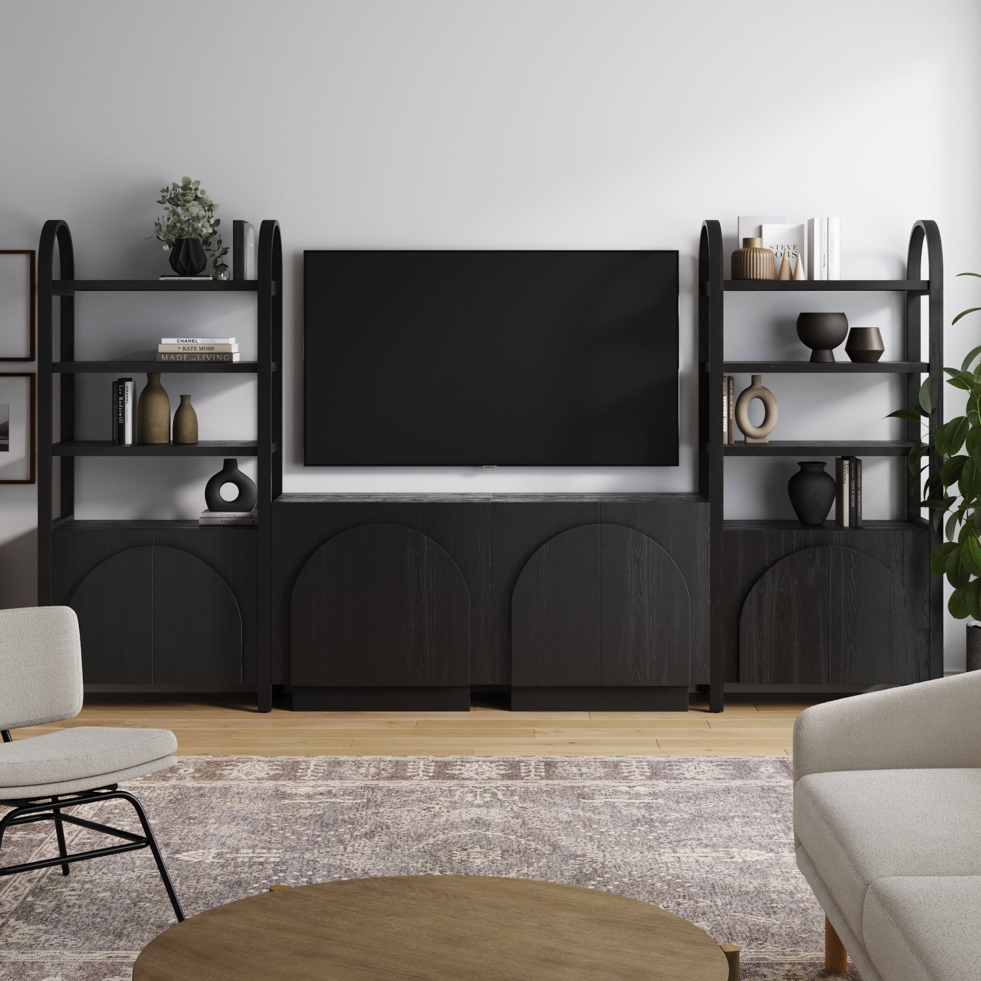 Mid - Century Entertainment Center Black (2 Cabinets) - Nathan James