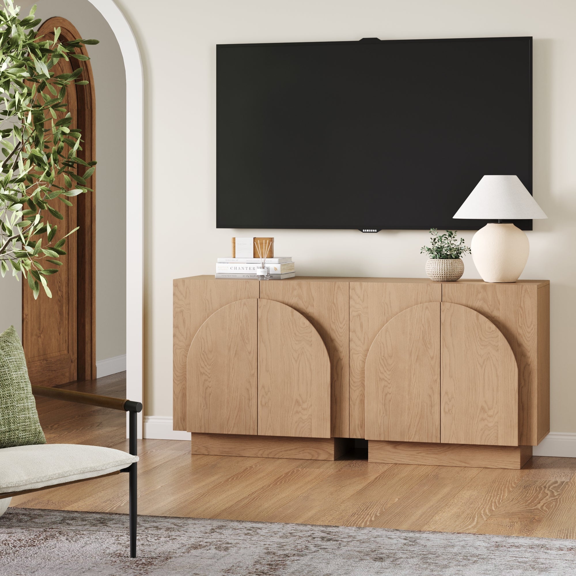 Wood Arched TV Console Stand for TVs 55 - 65" Oak - Nathan James