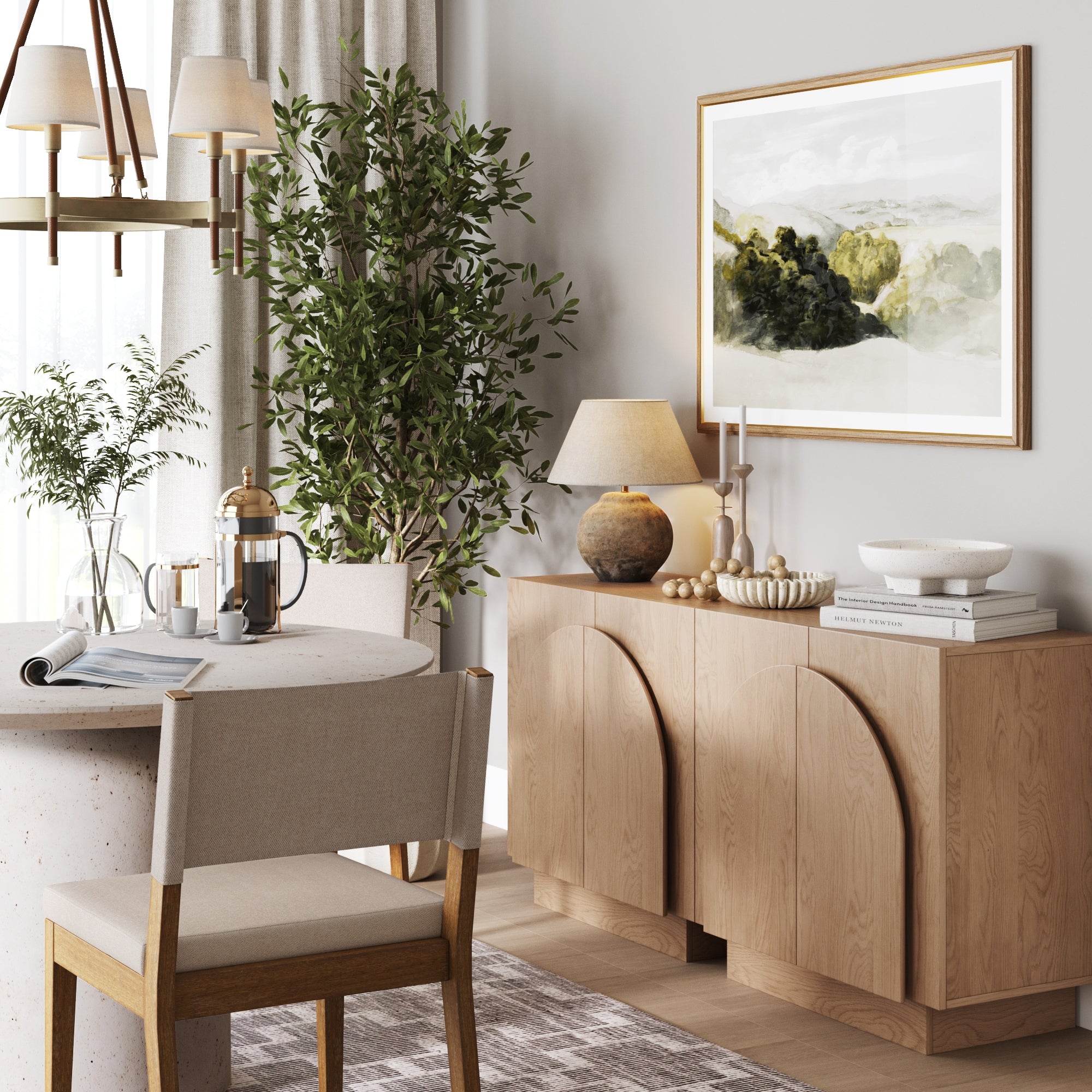 Arched Kitchen Cabinet Credenza Oak (Set of 2) - Nathan James