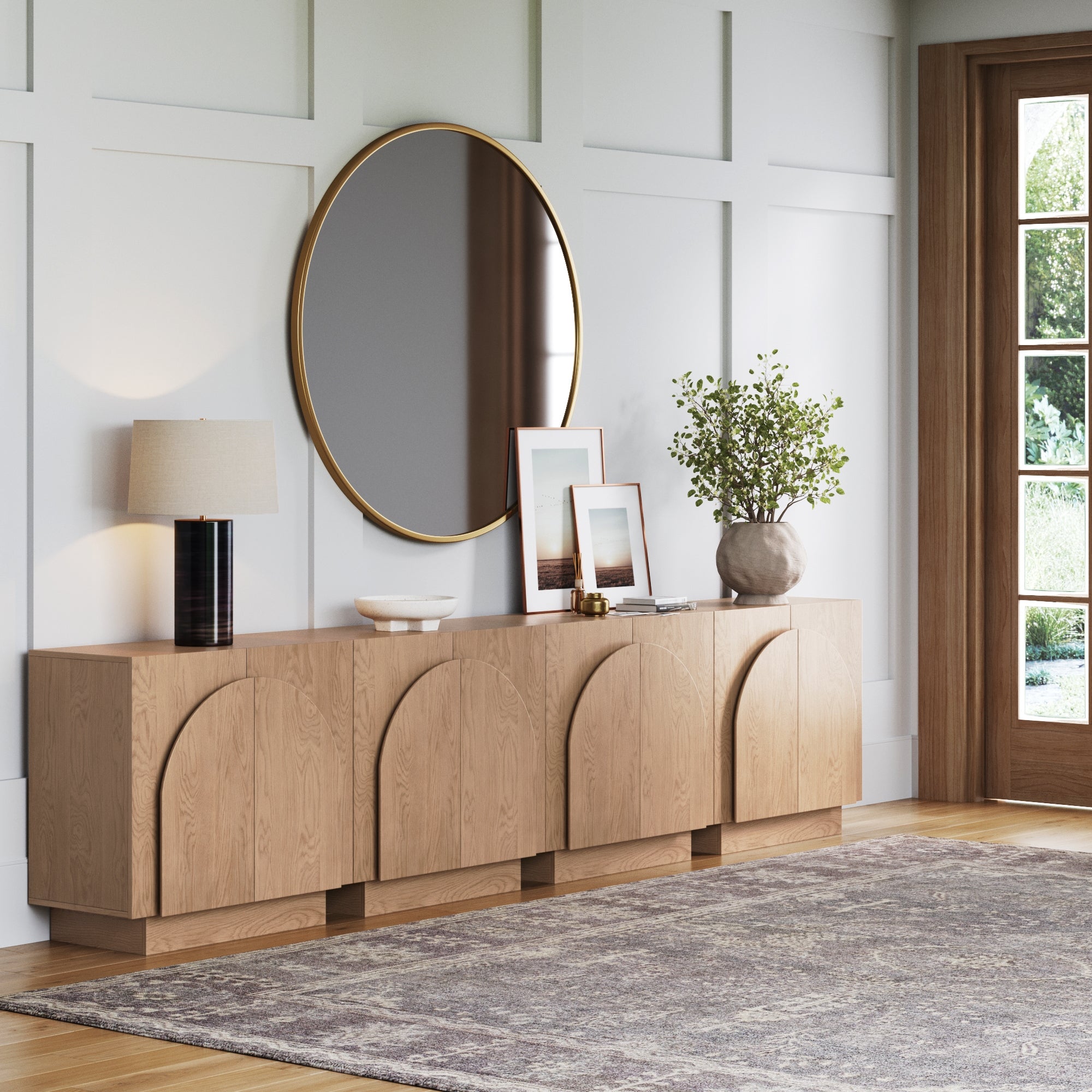 Wood Arched TV Console Stand for TVs 85" Oak - Nathan James
