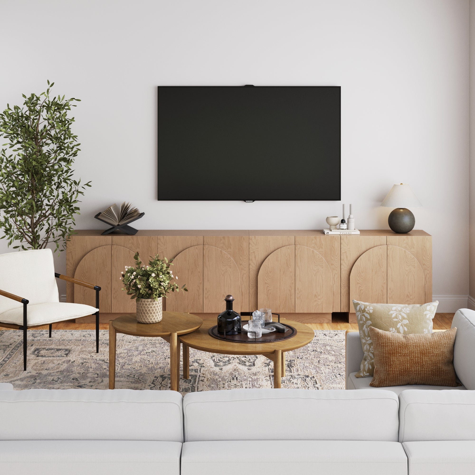 Wood Arched TV Console Stand for TVs 85" Oak - Nathan James