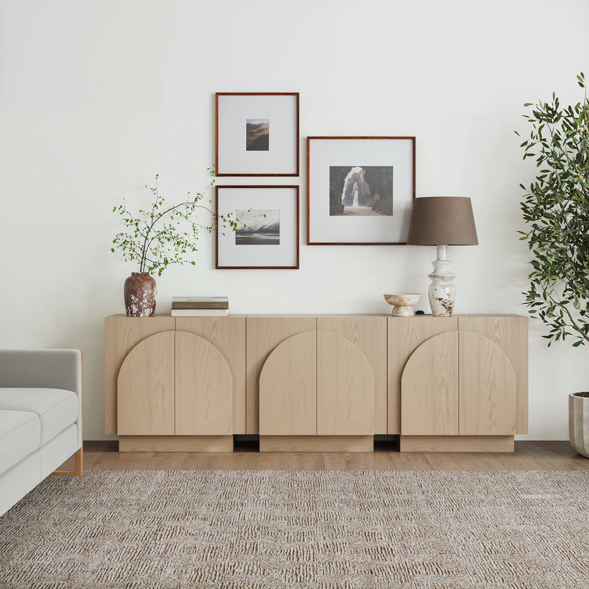 Wood Arched TV Console Stand for TVs up to 75" Gray Oak - Nathan James