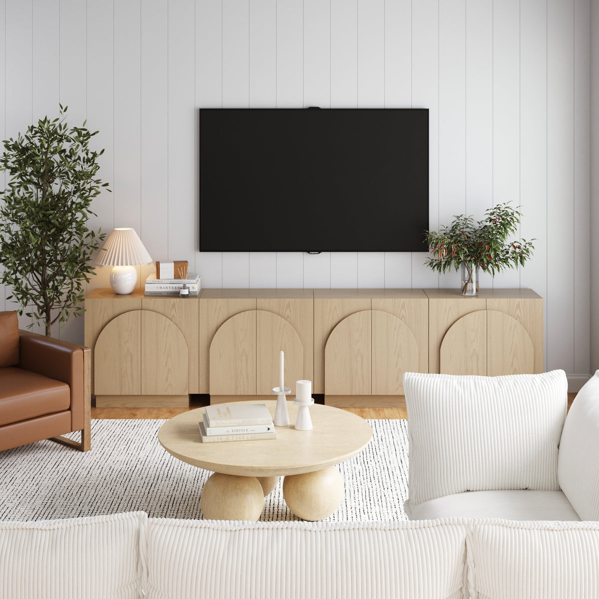Wood Arched TV Console Stand for TVs 85" Gray Oak - Nathan James