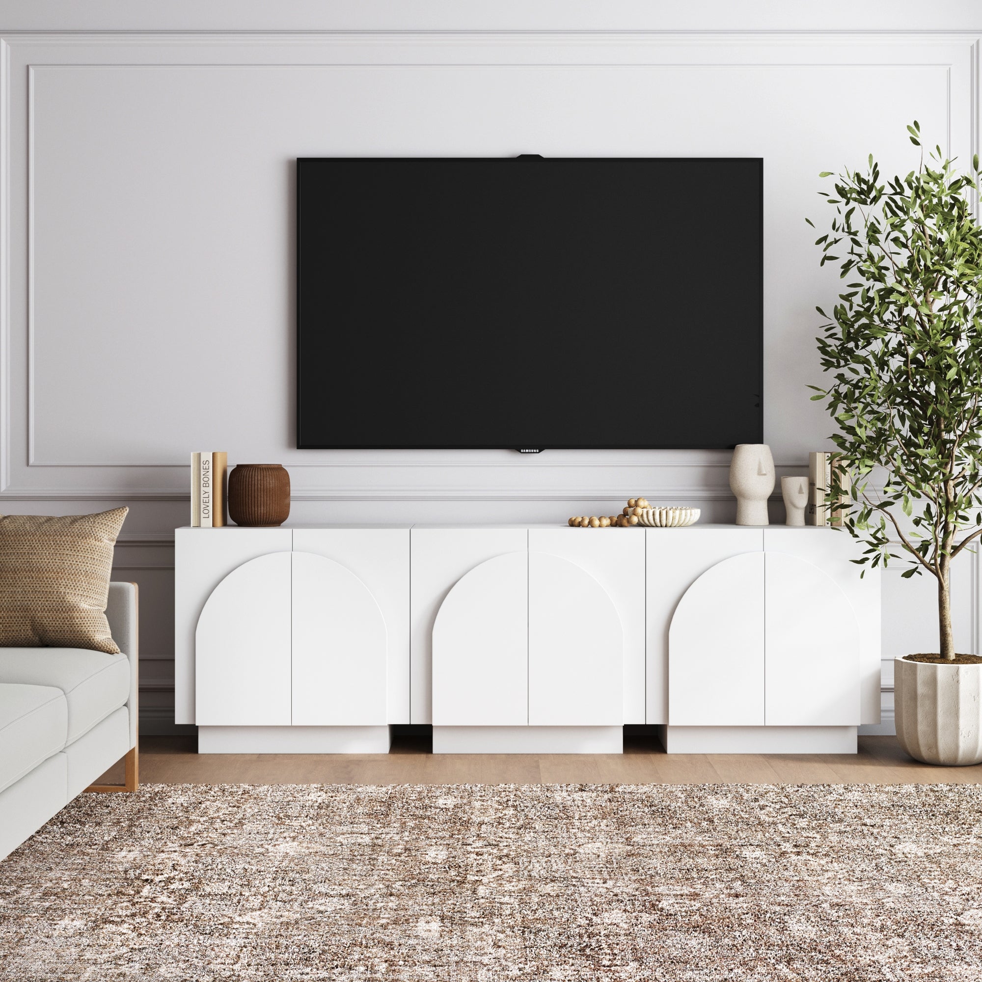 Wood Arched TV Console Stand for TVs 75 - 85" White - Nathan James