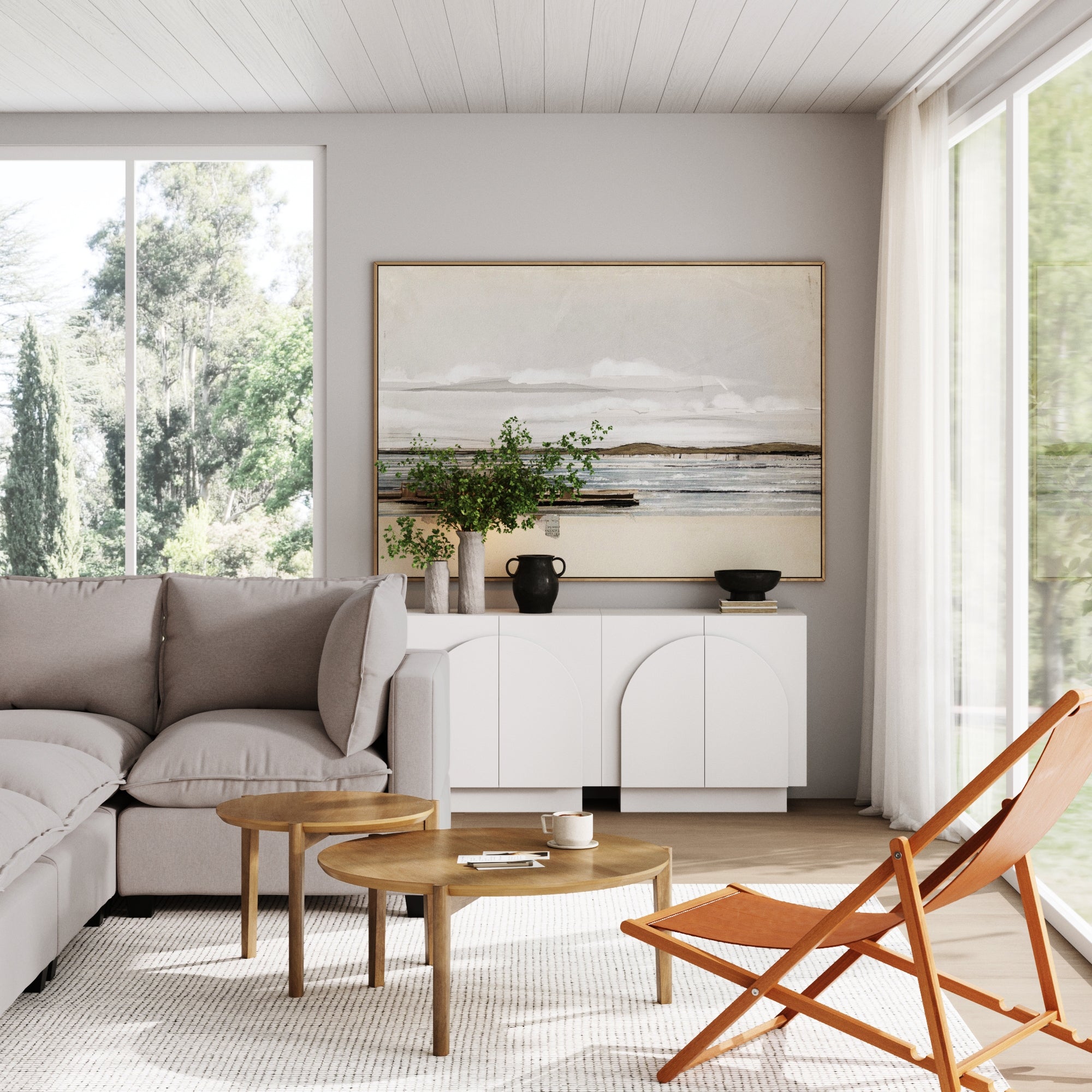 Wood Mid - Century Arched Storage Cabinet White - Nathan James