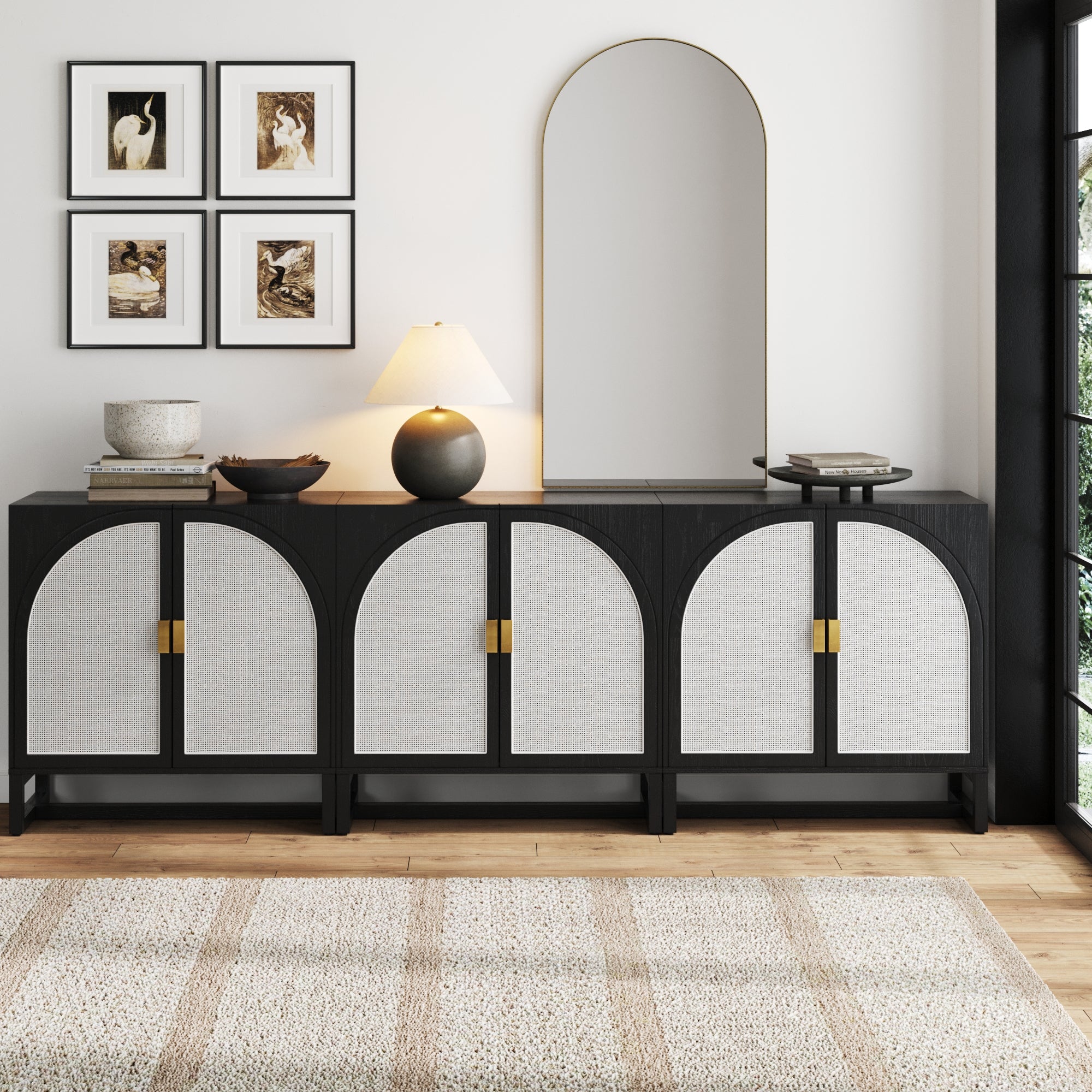 Rattan Arched TV Stand Media Console for 75 - 85" TVs Black - Nathan James