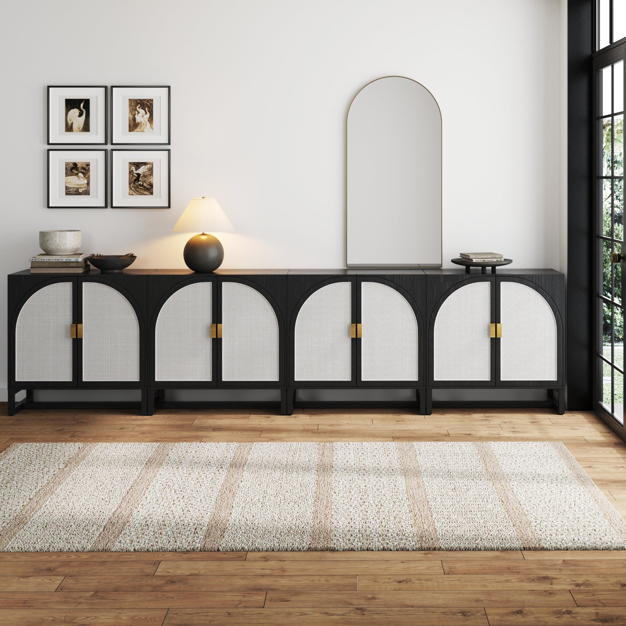 Rattan Arched TV Stand Media Console for 85" TVs Black - Nathan James