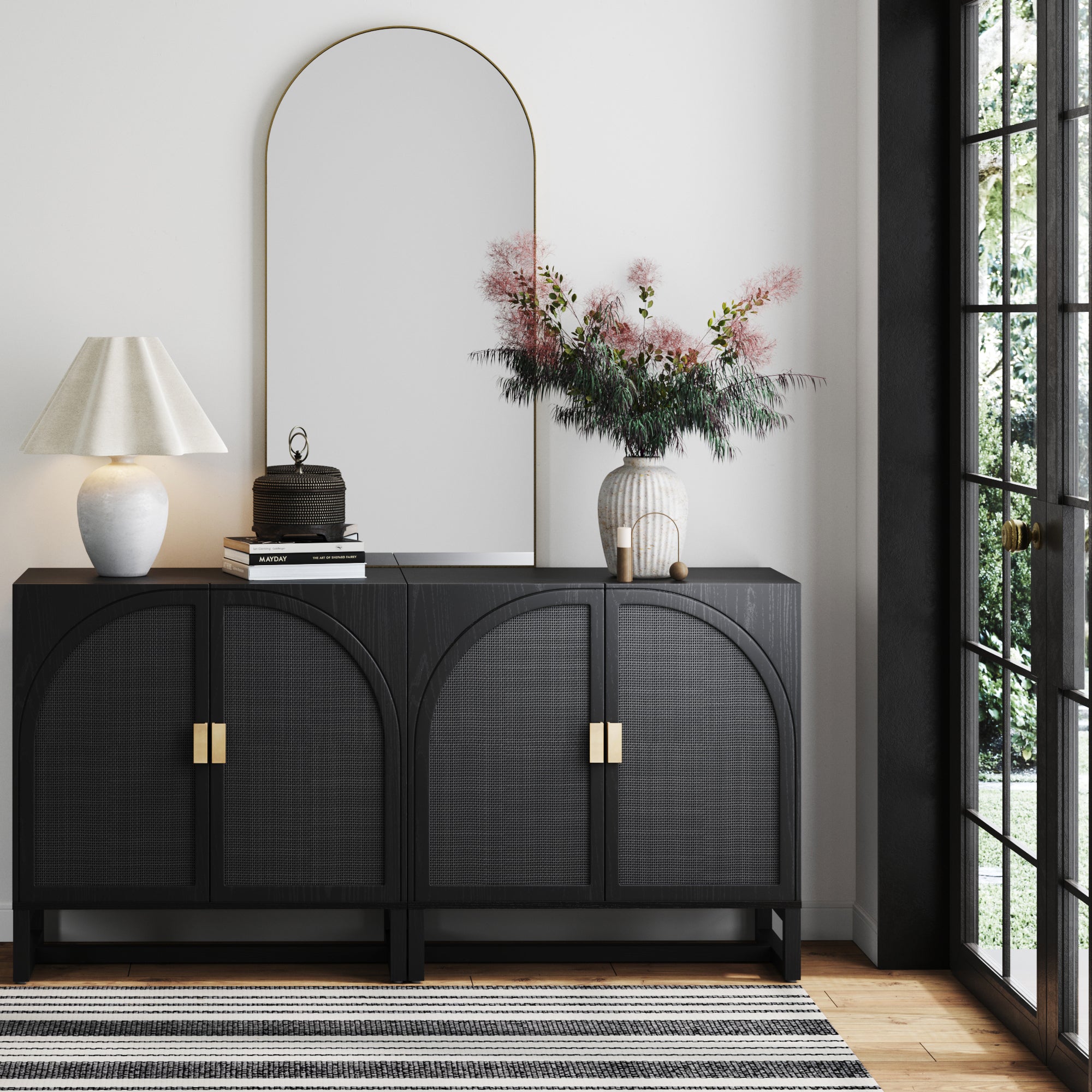 Rattan Arched TV Console Stand for 55 - 65" TVs Black Rattan - Nathan James