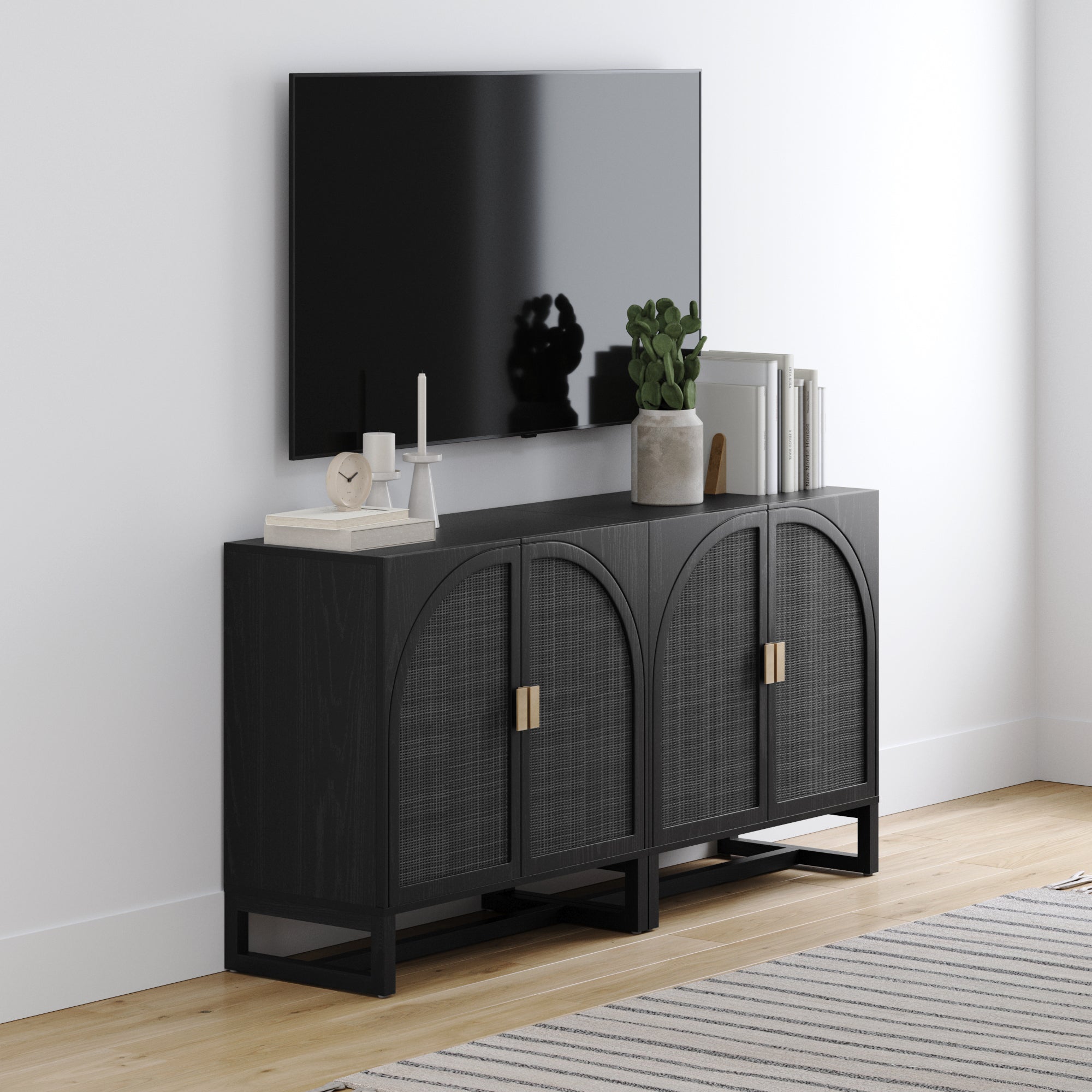 Rattan Arched TV Console Stand for 55 - 65" TVs Black Rattan - Nathan James