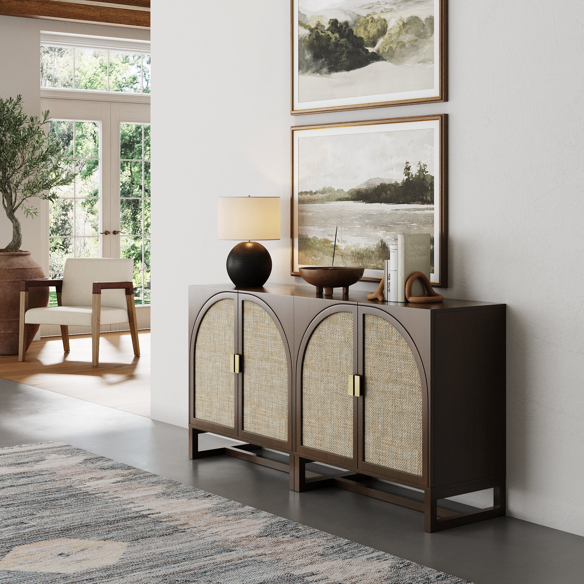 Boho Arched Storage Credenza Dark Acacia (Set of 2) - Nathan James
