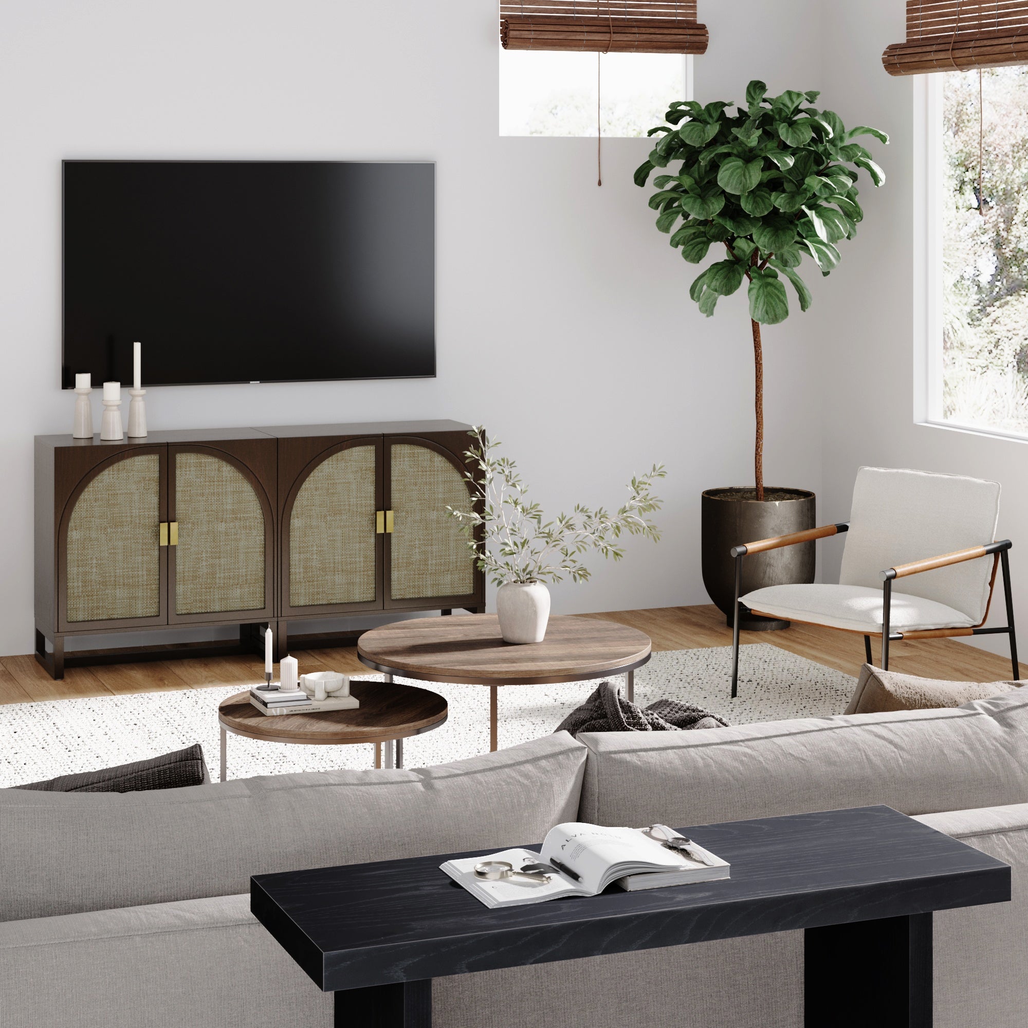 Rattan Arched TV Console Stand for 55 - 65" TVs Brown - Nathan James