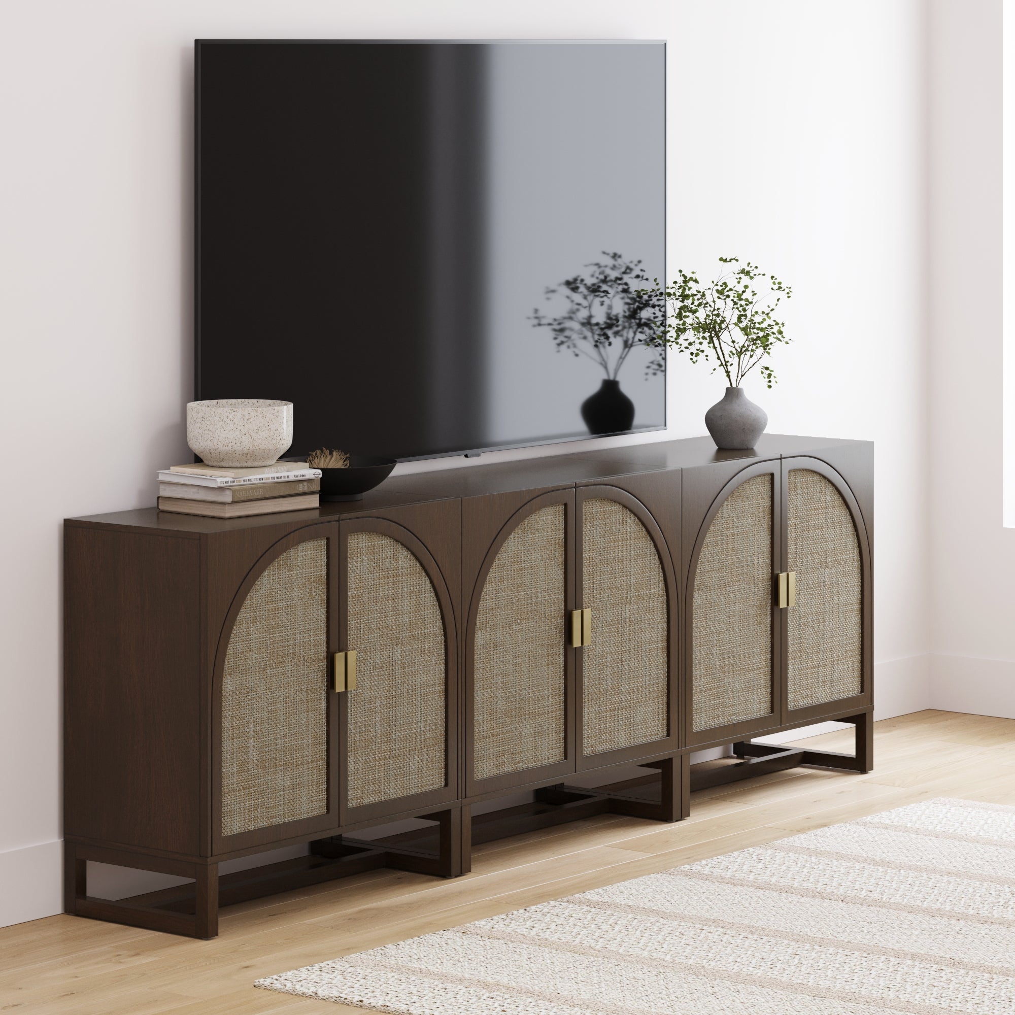Rattan Arched TV Console Stand for 75 - 85" TVs Brown - Nathan James