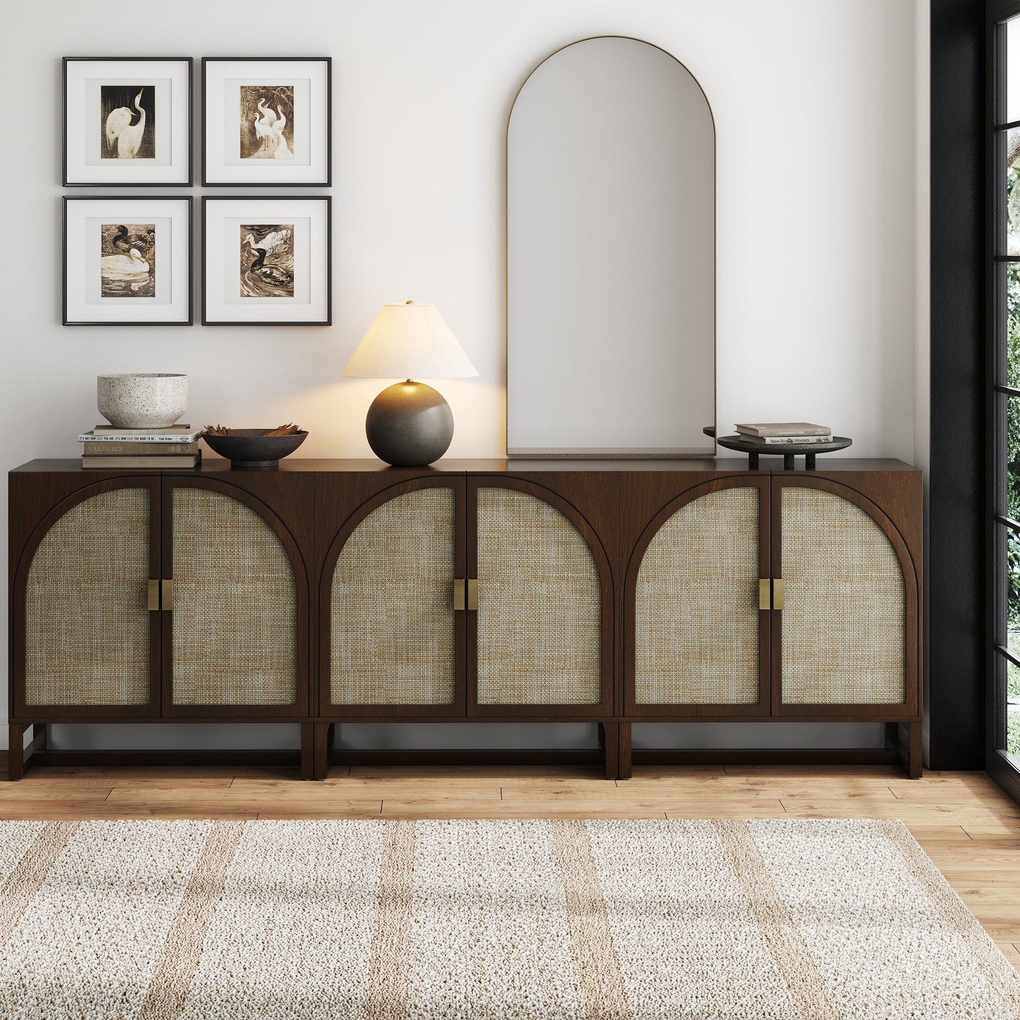 Rattan Arched TV Console Stand for 75 - 85" TVs Brown - Nathan James