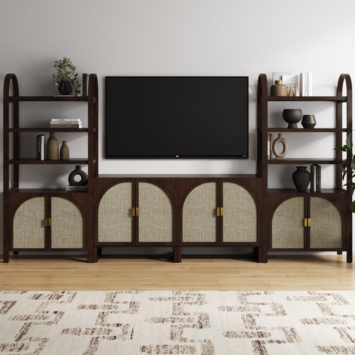 Arched Entertainment Center Wood Dark Acacia - Nathan James