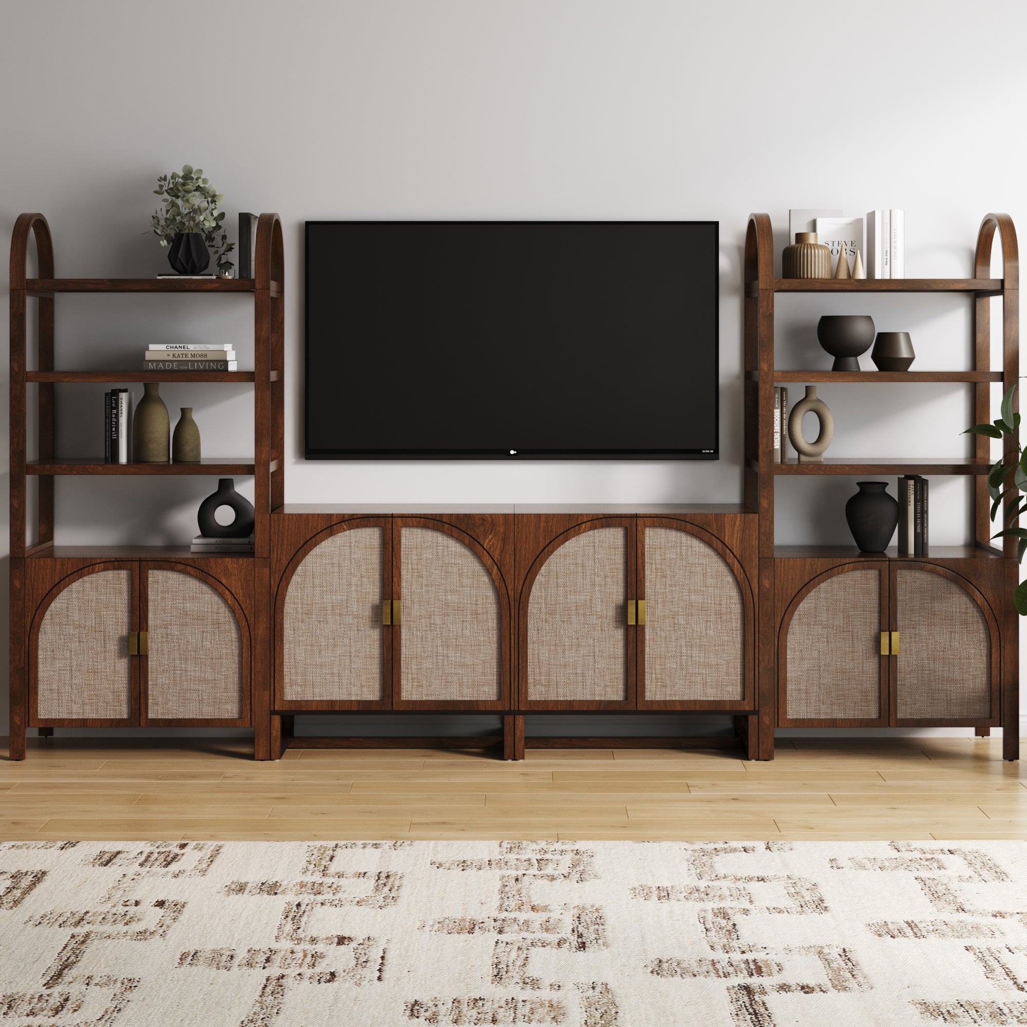 Arched Entertainment Center Wood Dark Acacia - Nathan James