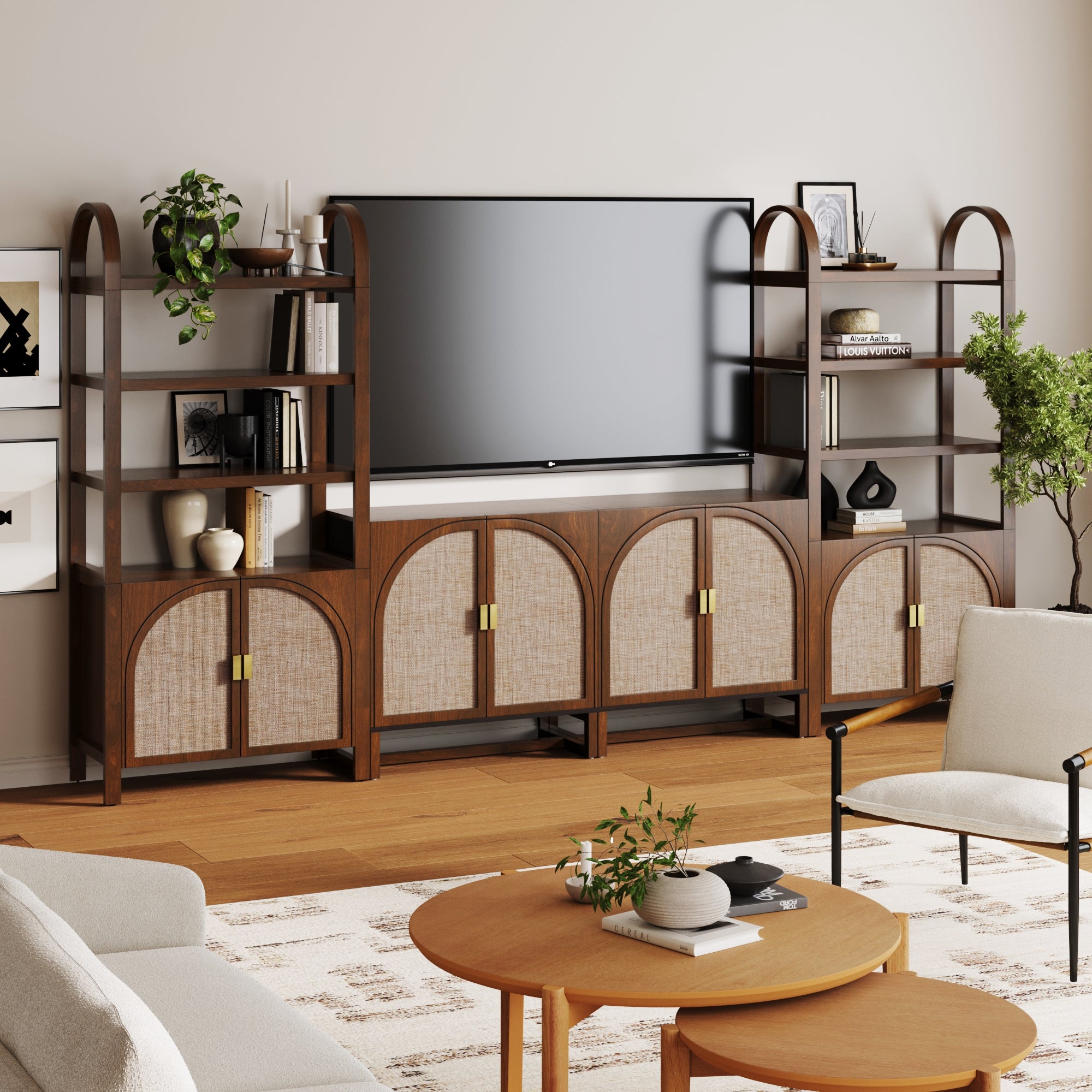 Arched Entertainment Center Wood Dark Acacia - Nathan James