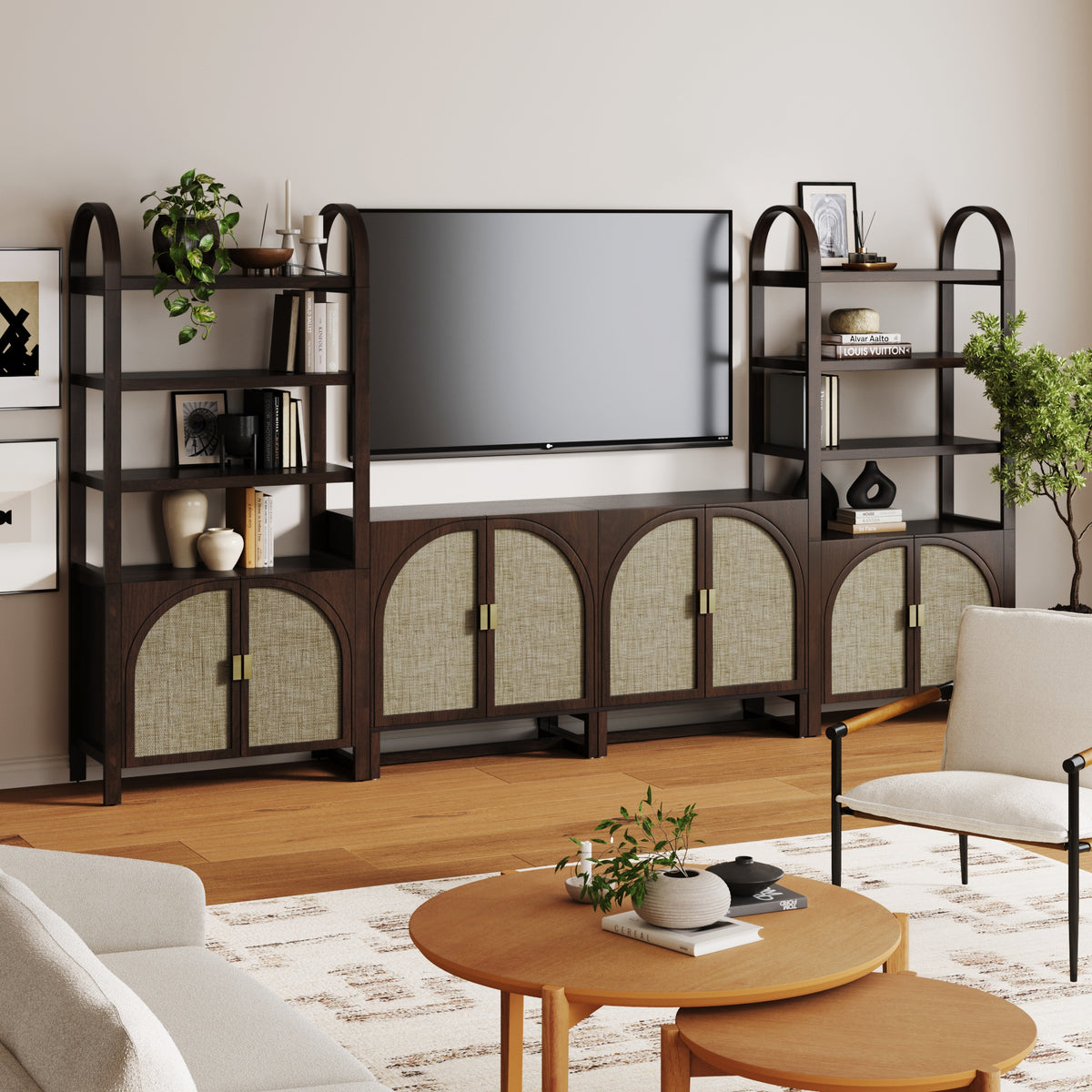 Arched Entertainment Center Wood Dark Acacia - Nathan James