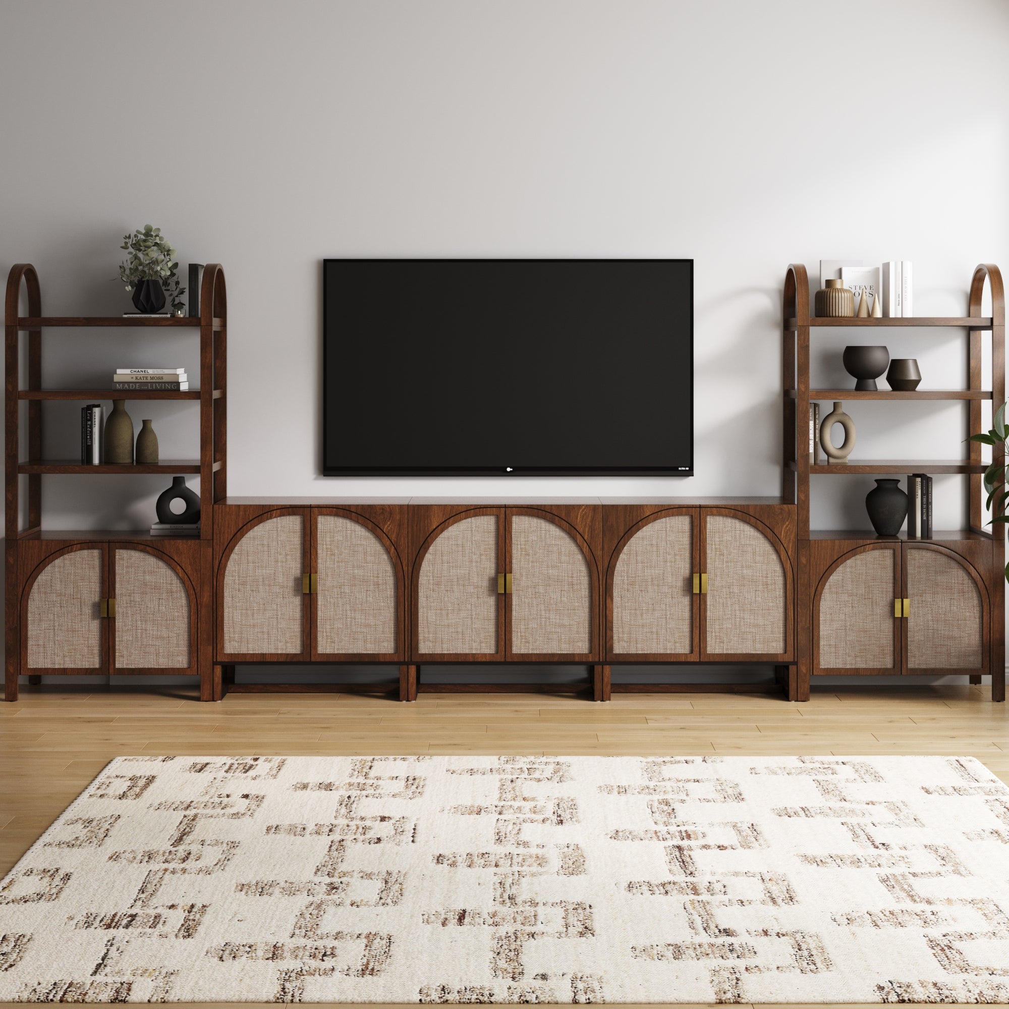Arched Bookshelf Entertainment Center for 75" TV Dark Acacia - Nathan James