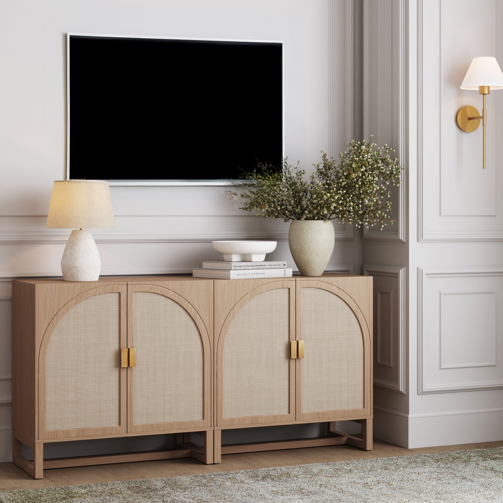 Rattan Arched TV Console Stand for 55 - 65" TVs Raw Oak - Nathan James