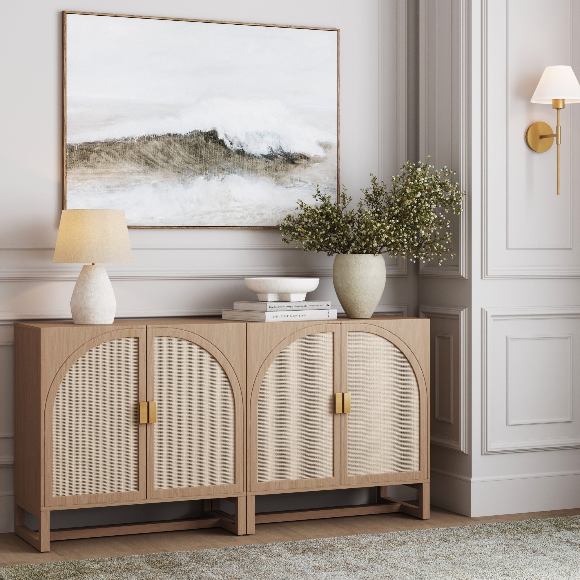 Rattan Arched TV Console Stand for 55 - 65" TVs Raw Oak - Nathan James