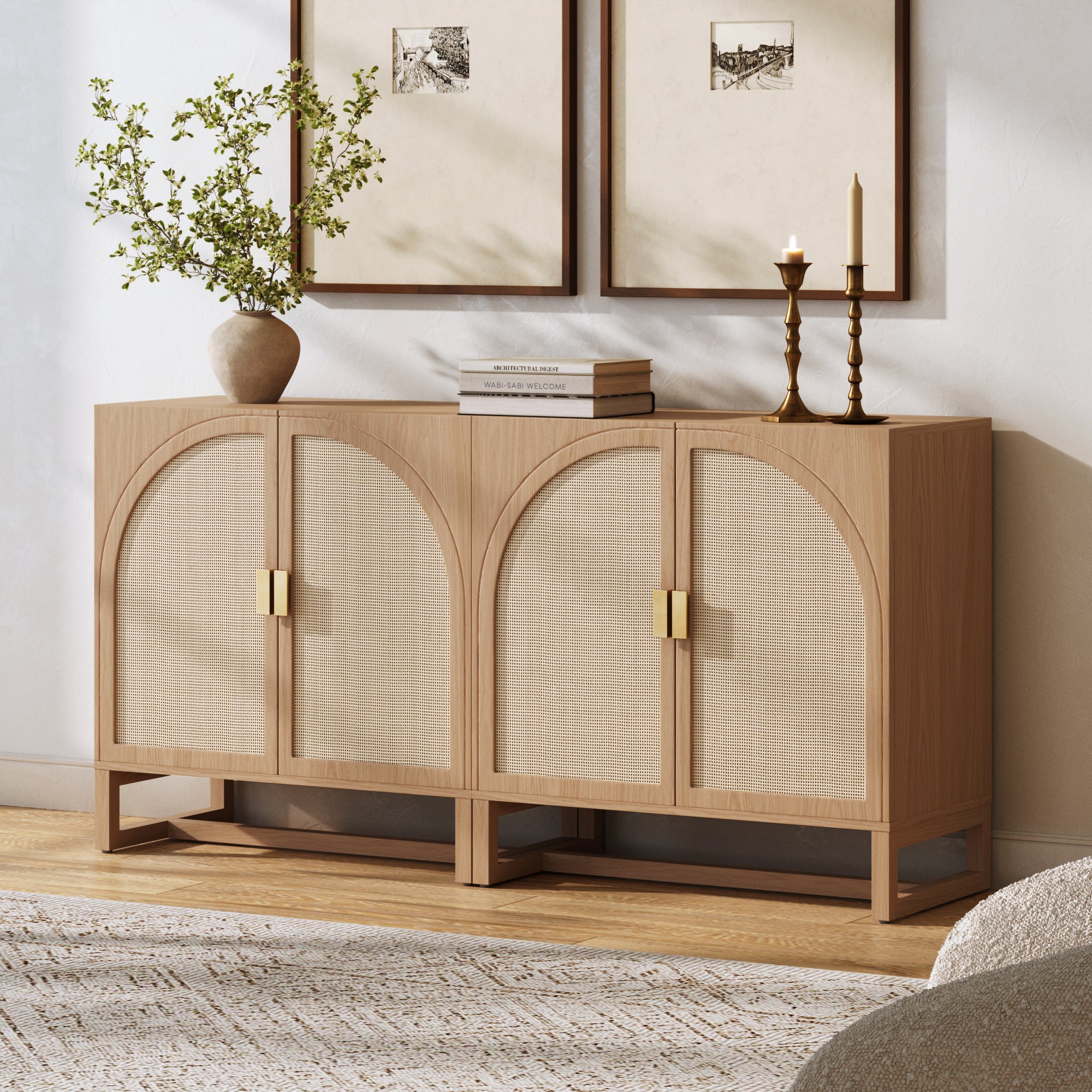 Boho Arched Cabinet Credenza Raw Oak (Set of 2) - Nathan James