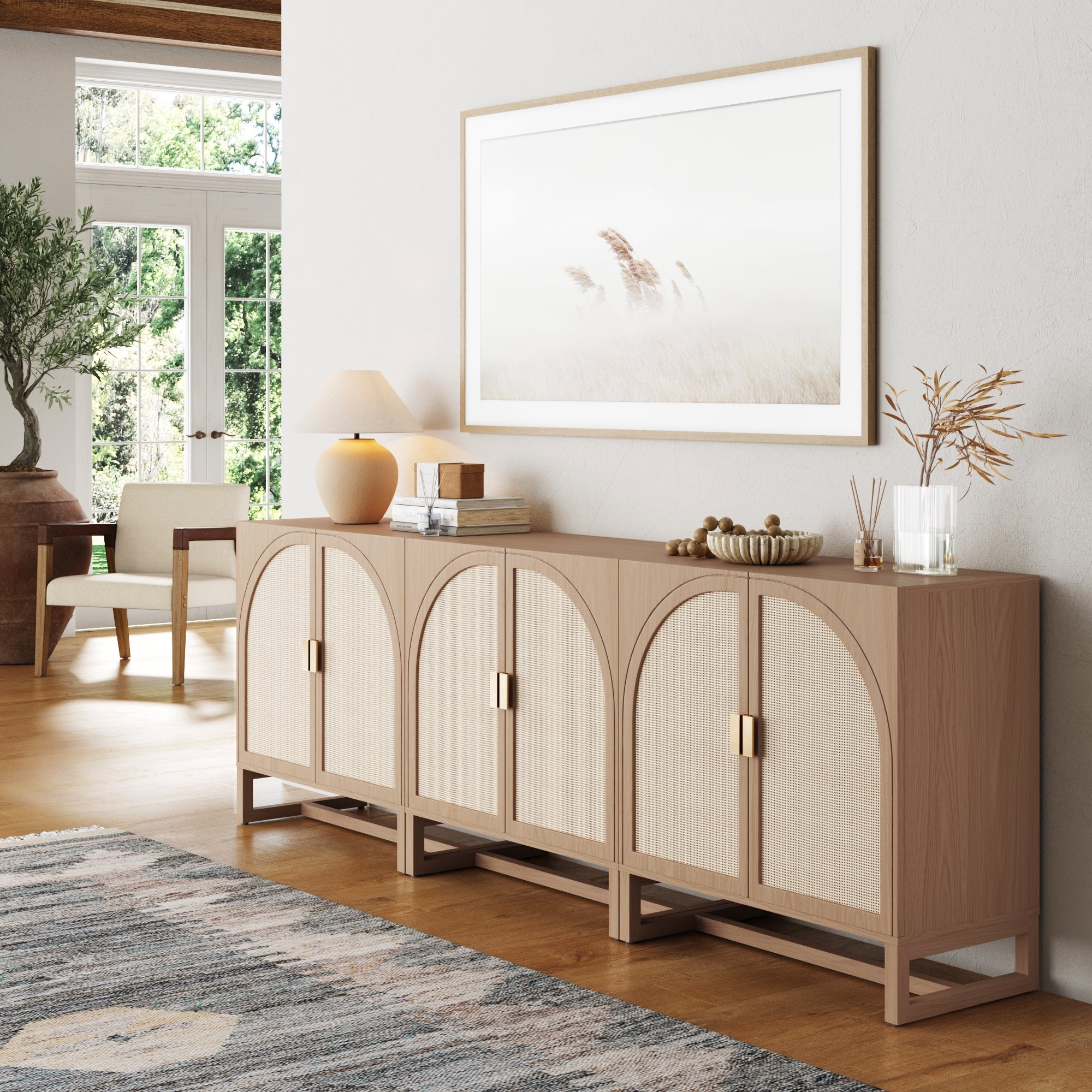 Rattan Arched TV Console Stand for 75 - 85" TVs Raw Oak - Nathan James