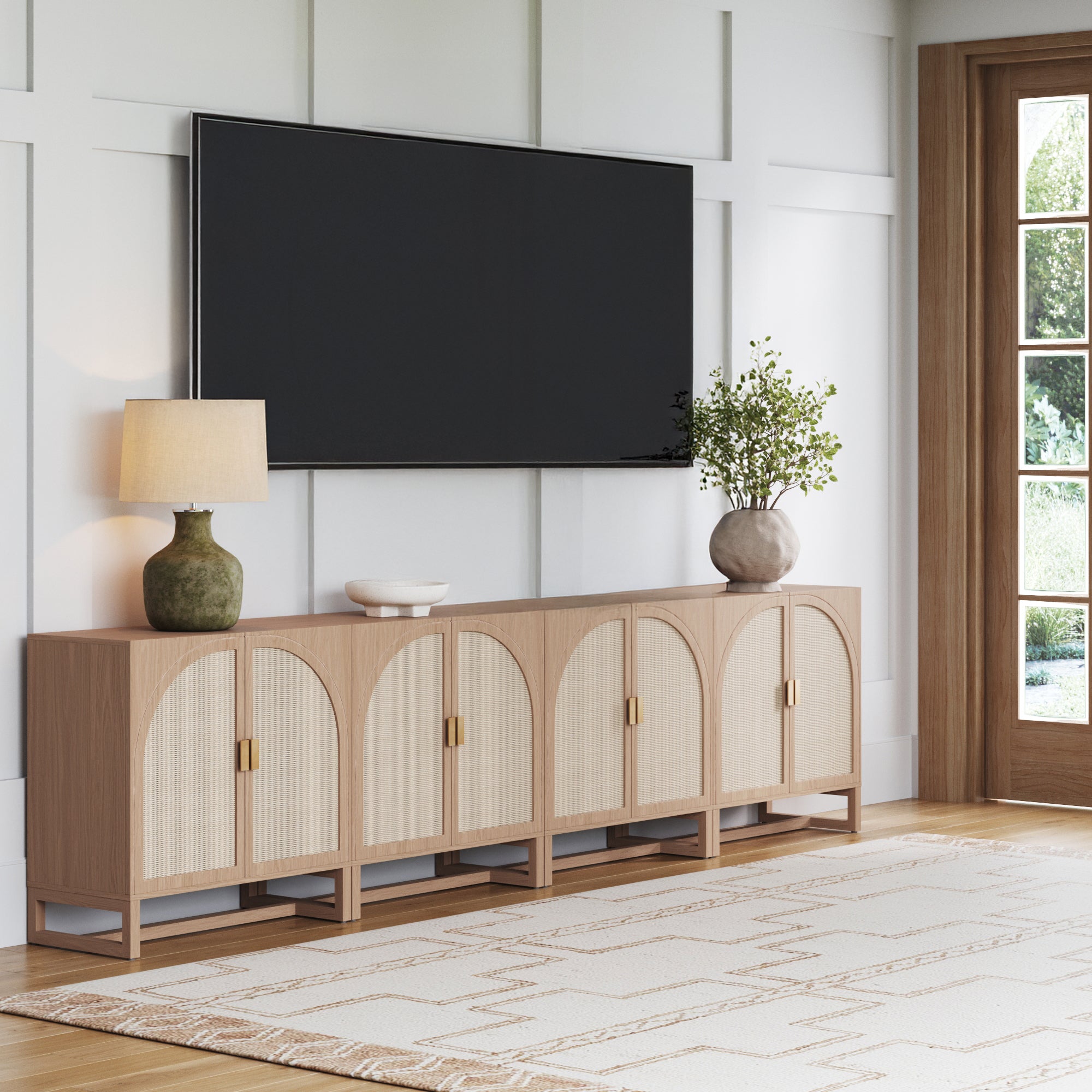 Rattan Arched TV Console Stand for 85" TVs Raw Oak - Nathan James