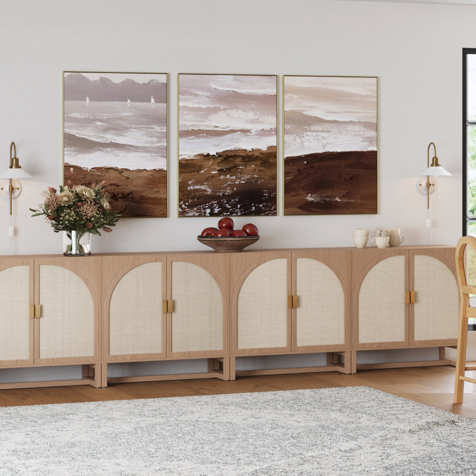 Rattan Arched TV Console Stand for 85" TVs Raw Oak - Nathan James