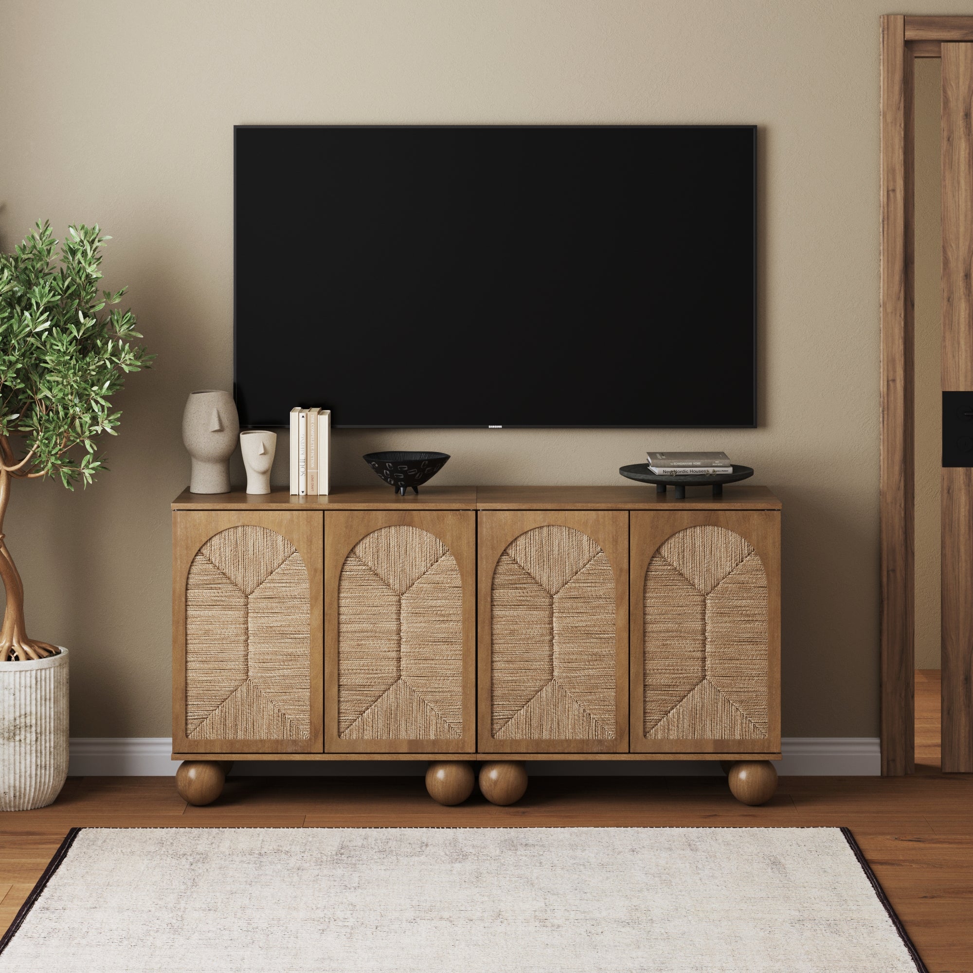 Seagrass Arched Storage Cabinet Light Brown - Nathan James