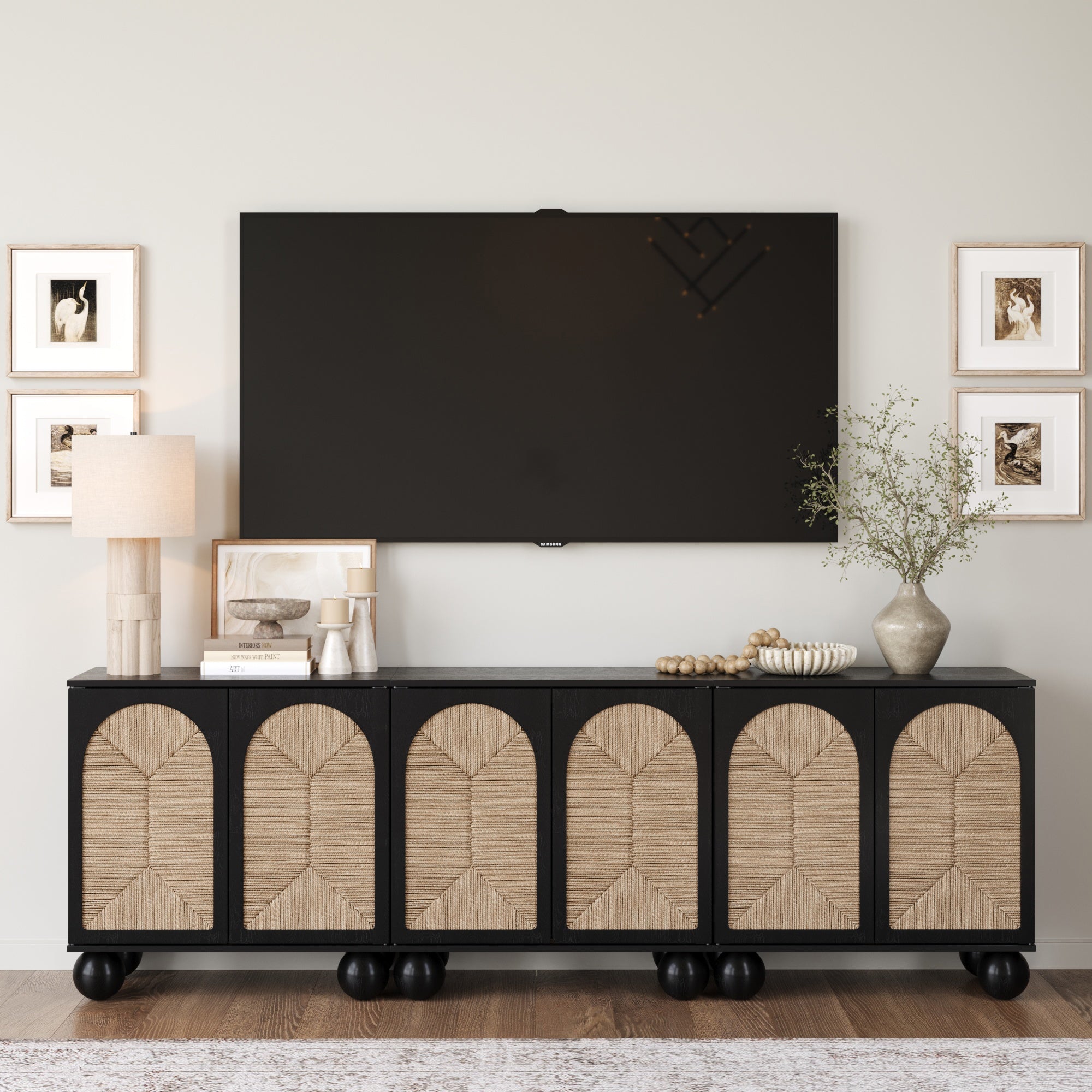 Seagrass Arched TV Console Cabinet for 75 - 85" TVs Black - Nathan James