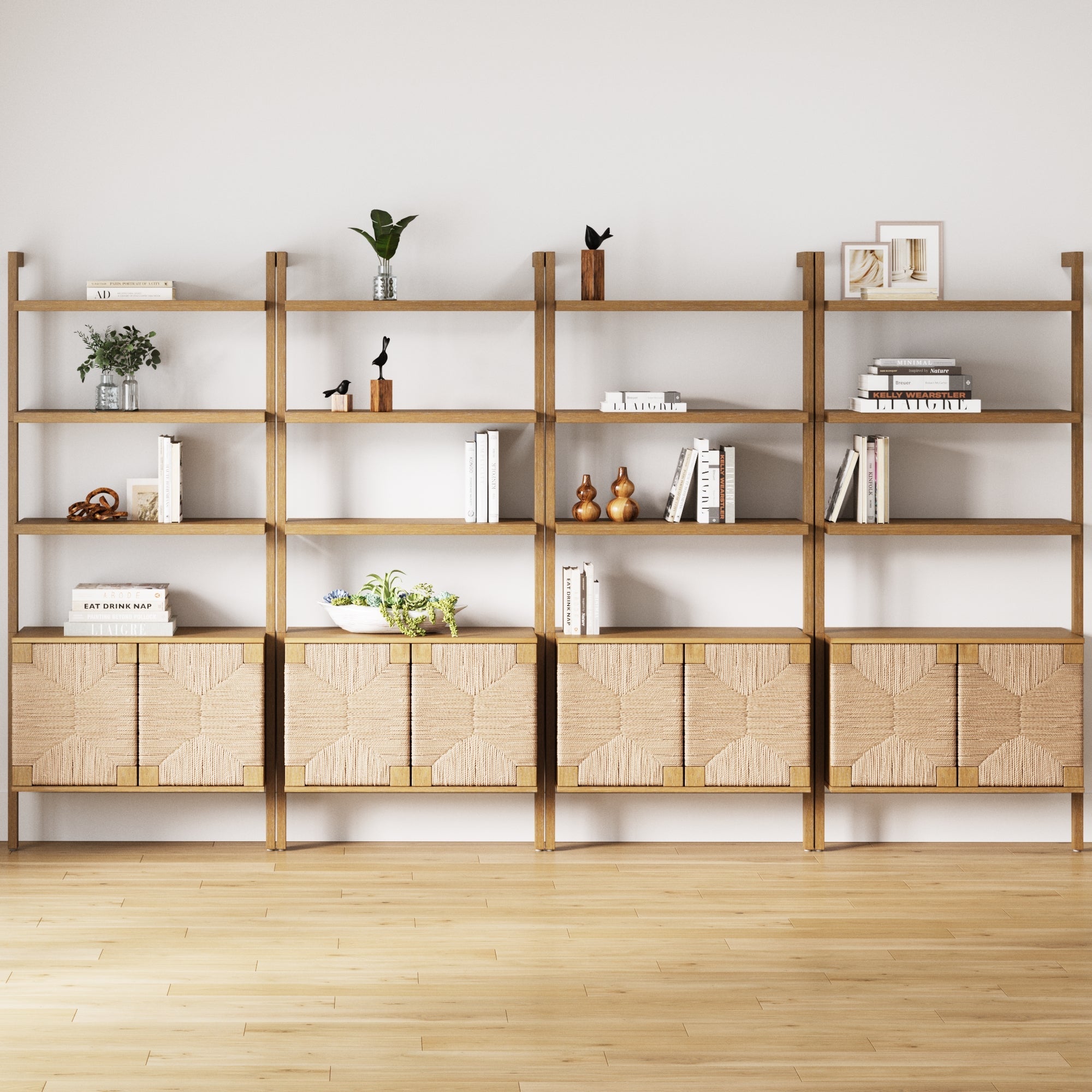 Seagrass Wall Bookshelves with Doors Light Brown (Set of 4) - Nathan James