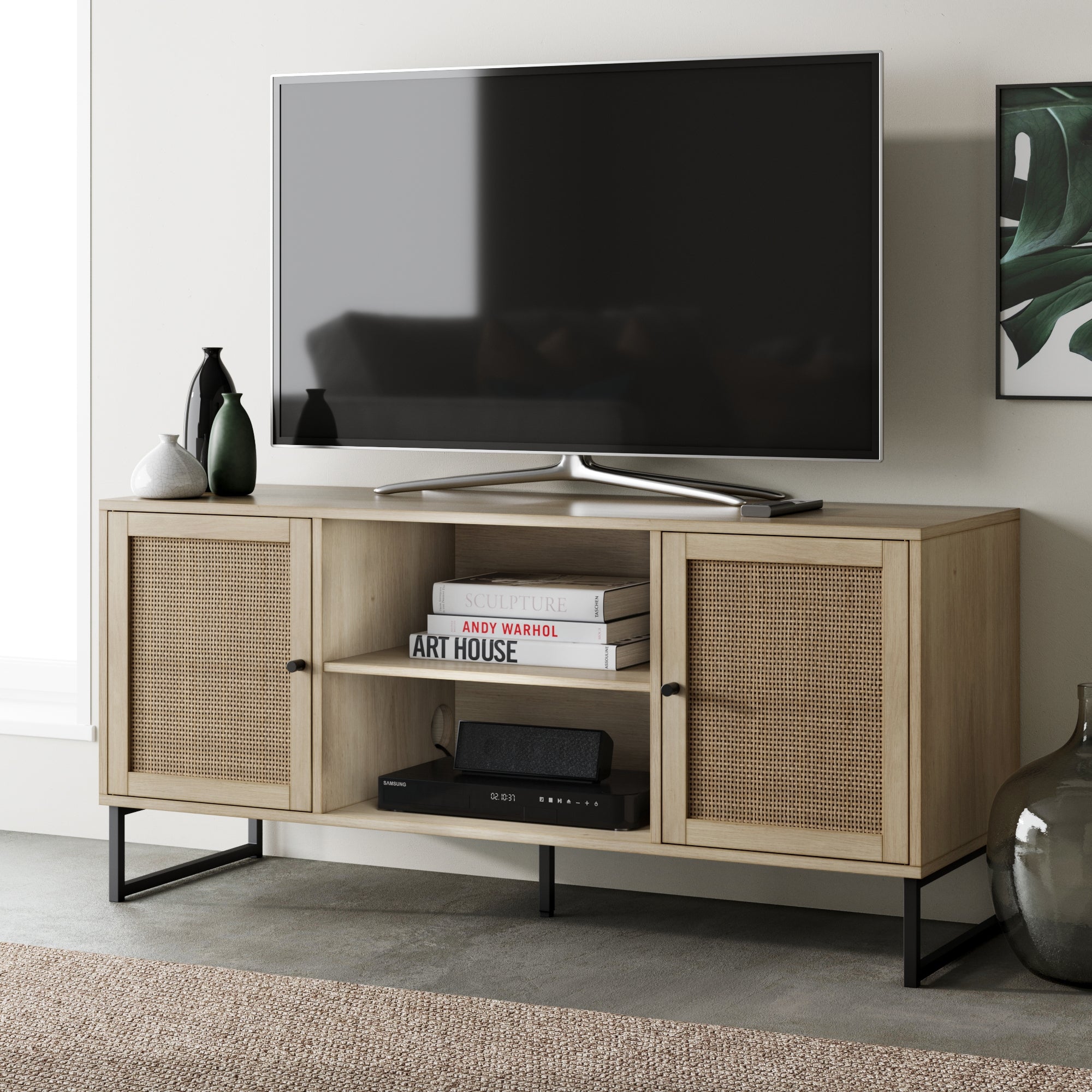 Rattan & Wood 2 - Door TV Cabinet Light Oak - Nathan James